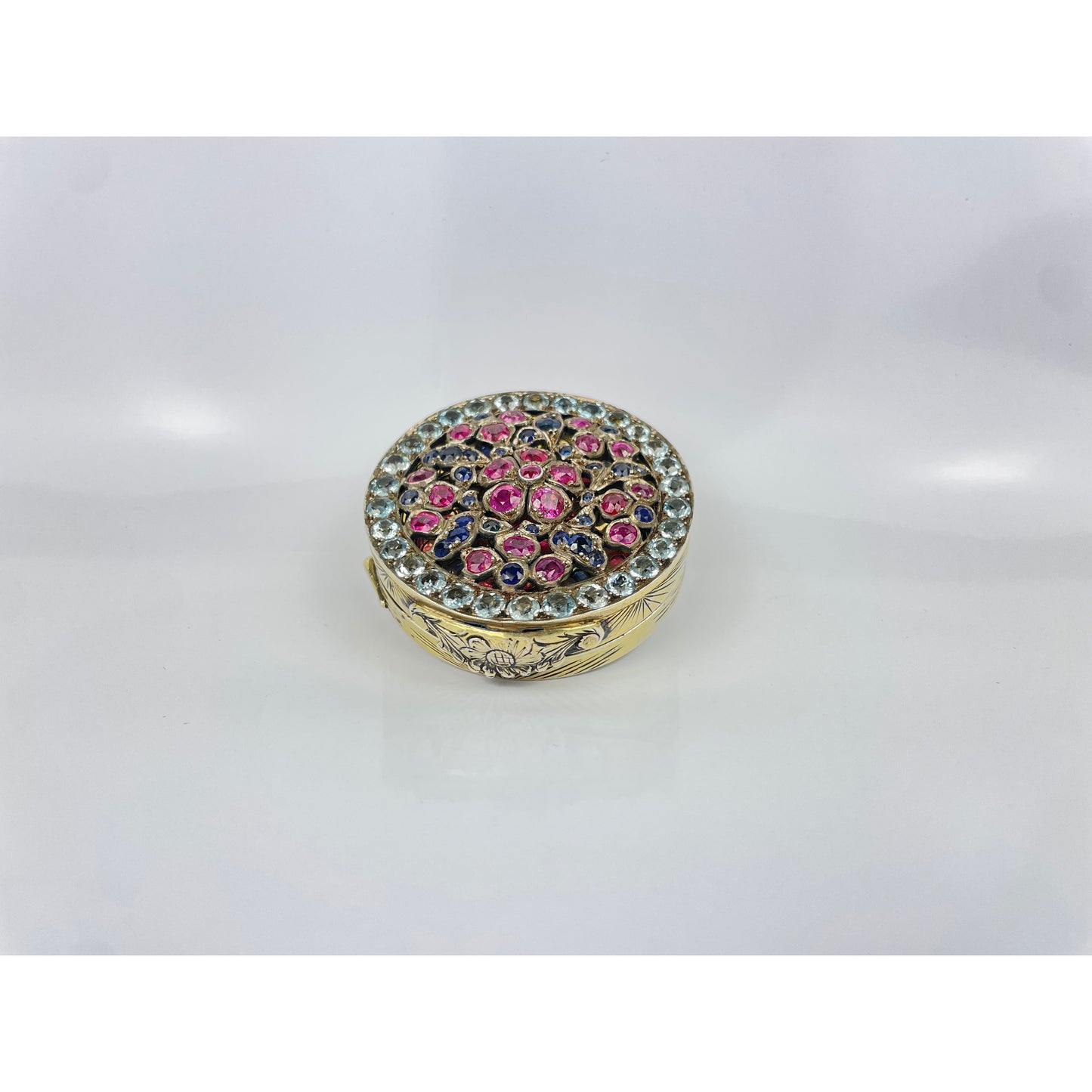 Italian 900 Silver Sapphire Aquamarine Compact Case Box
