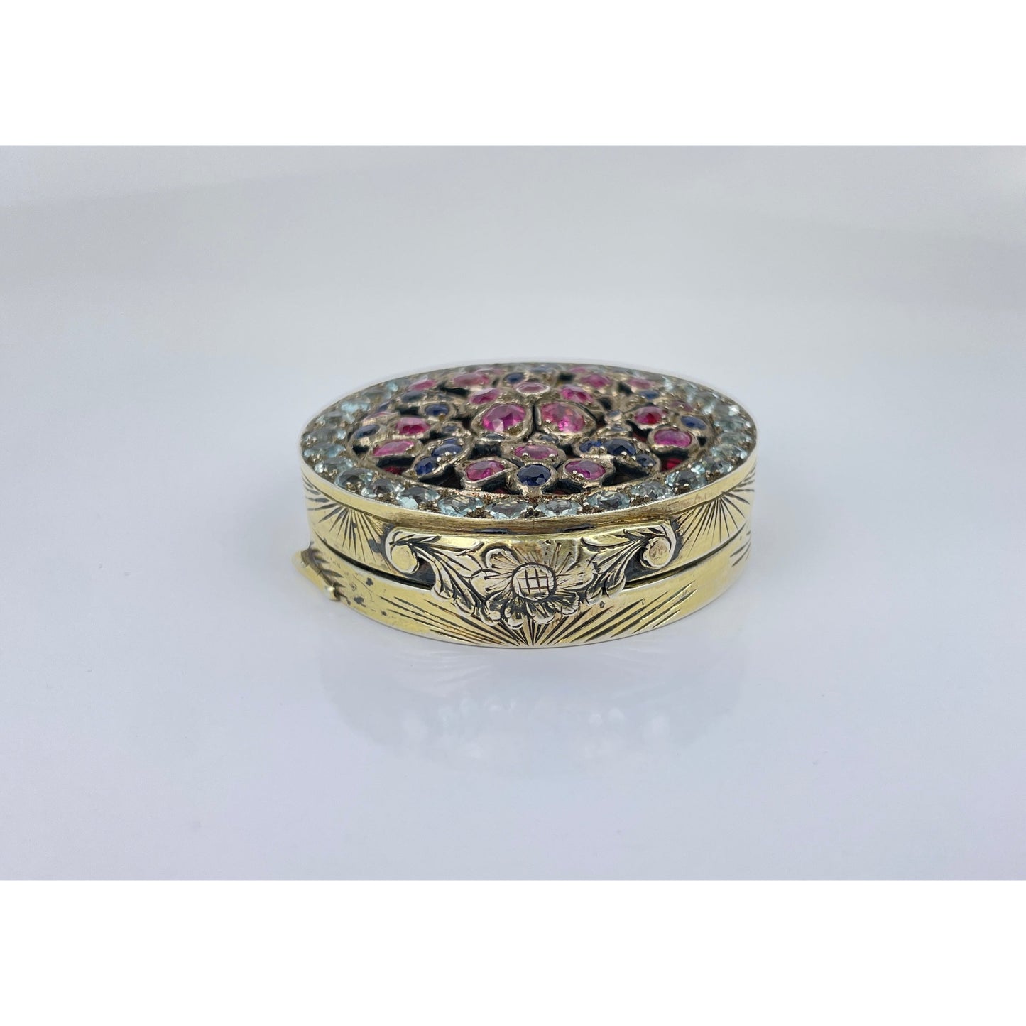 Italian 900 Silver Sapphire Aquamarine Compact Case Box