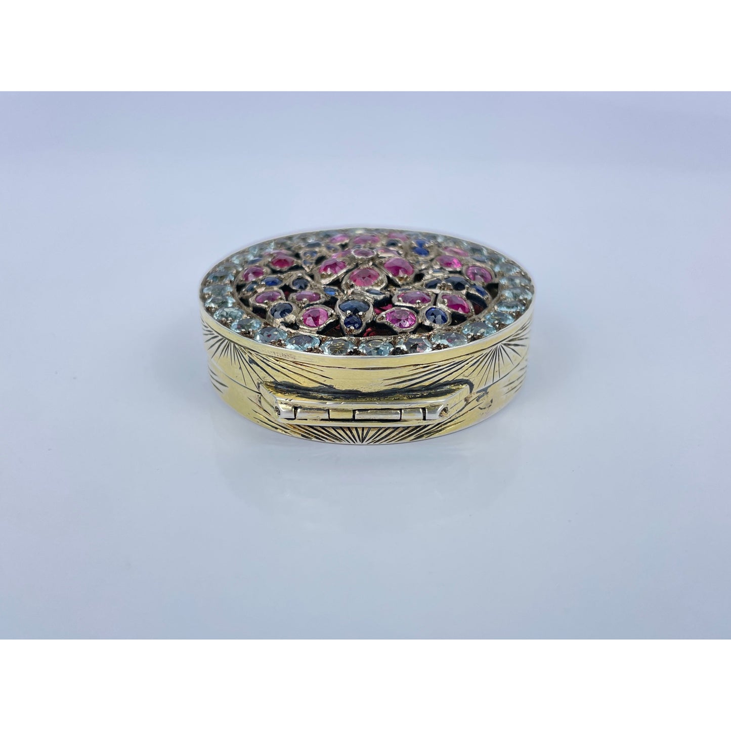Italian 900 Silver Sapphire Aquamarine Compact Case Box