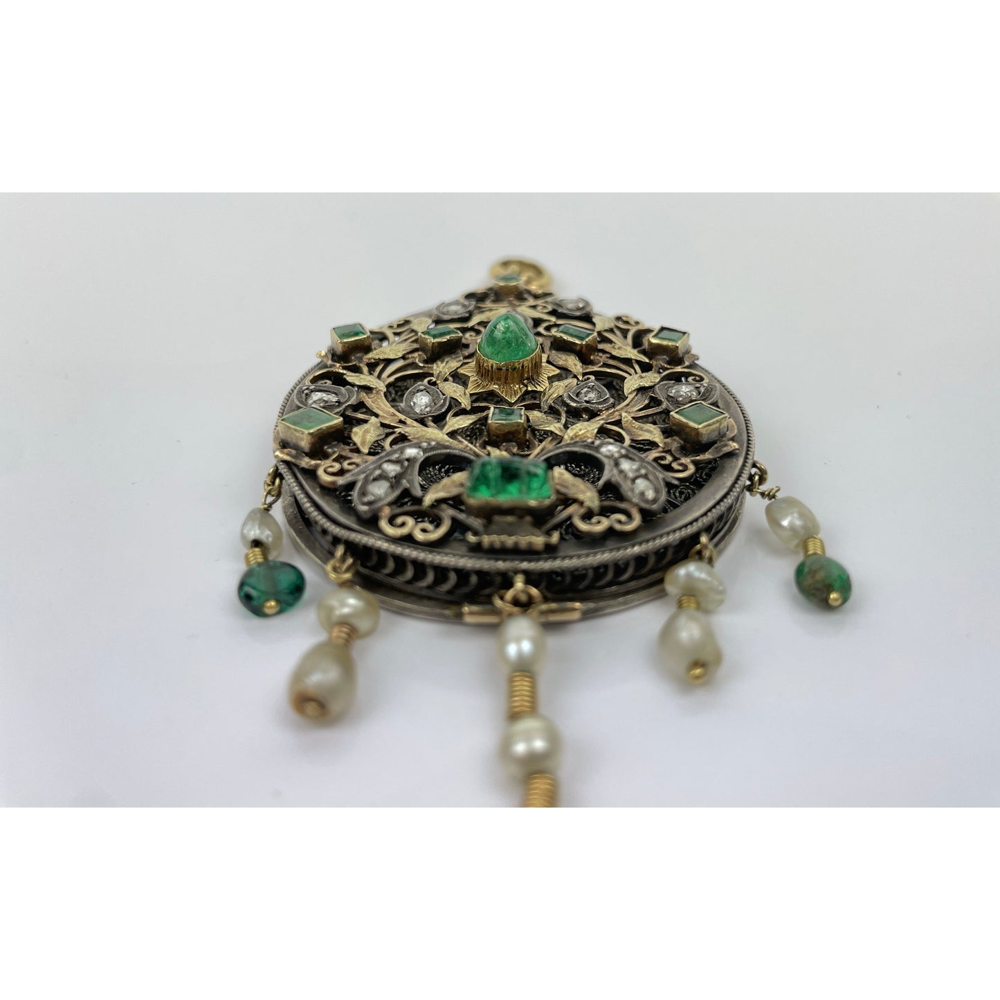 18k Gold Silver Diamond Emerald Pearl Aroma Pendant