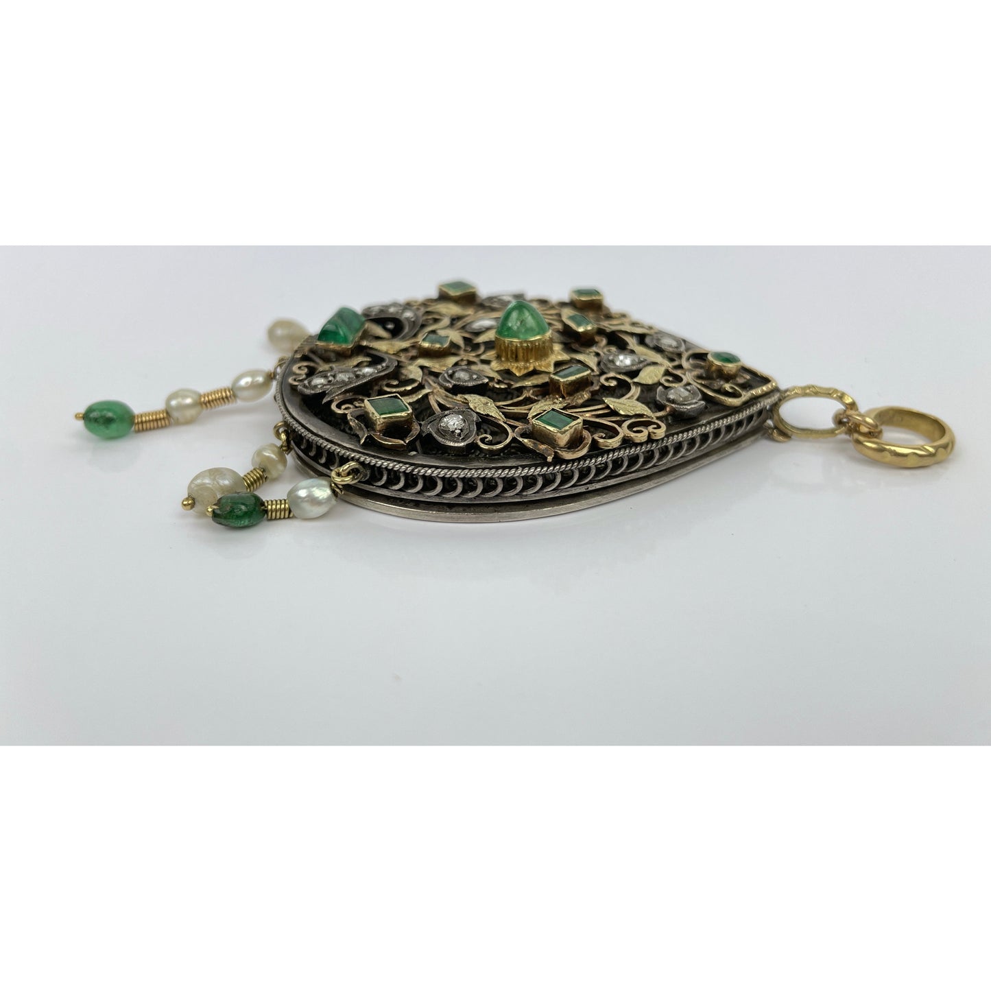 18k Gold Silver Diamond Emerald Pearl Aroma Pendant