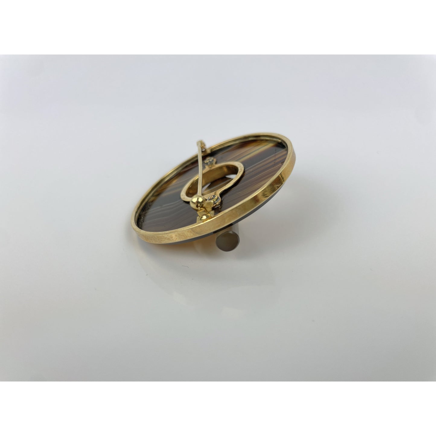 14k Gold Banded Agate Brooch Pin