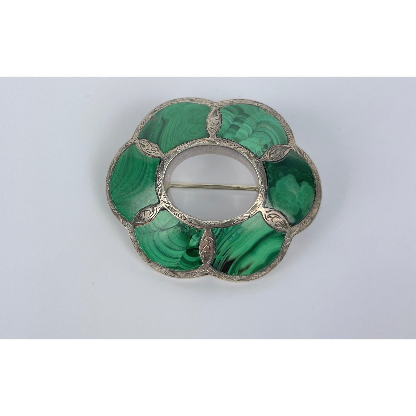 Sterling Silver Malachite Brooch Pendant Brooch