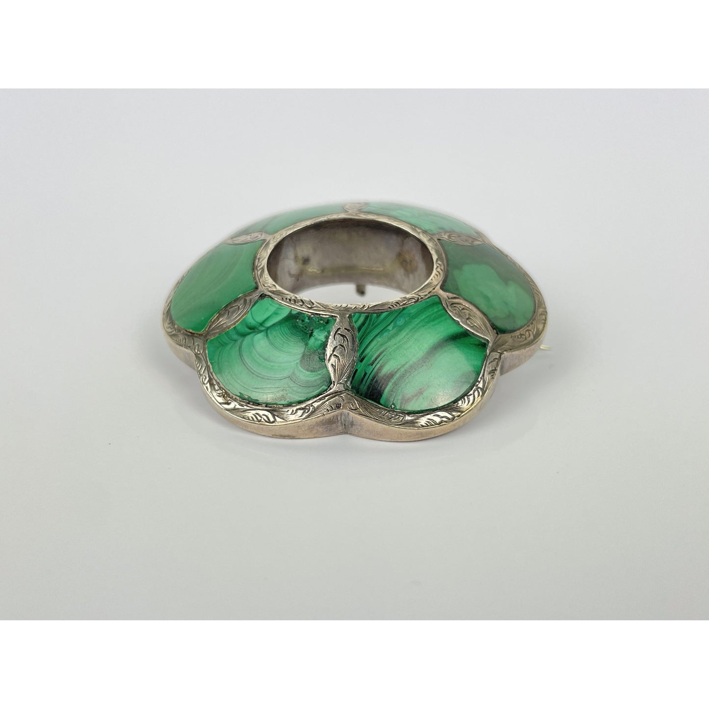 Sterling Silver Malachite Brooch Pendant Brooch