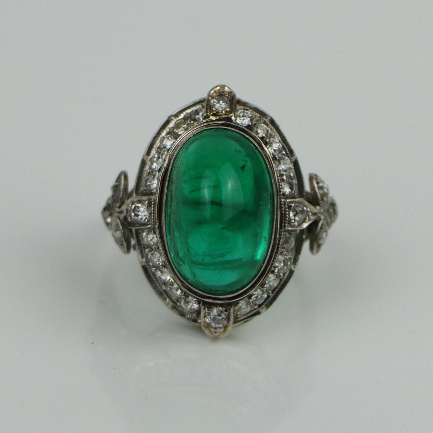Art Deco GIA Certified Emerald Cabochon Platinum Ring
