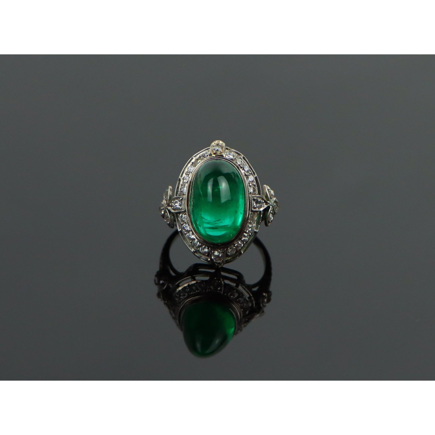 Art Deco GIA Certified Emerald Cabochon Platinum Ring