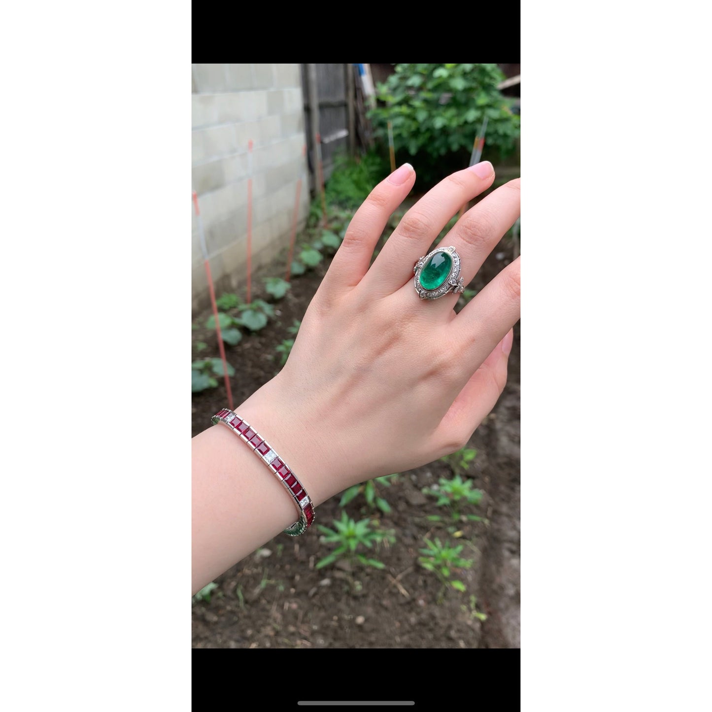 Art Deco GIA Certified Emerald Cabochon Platinum Ring