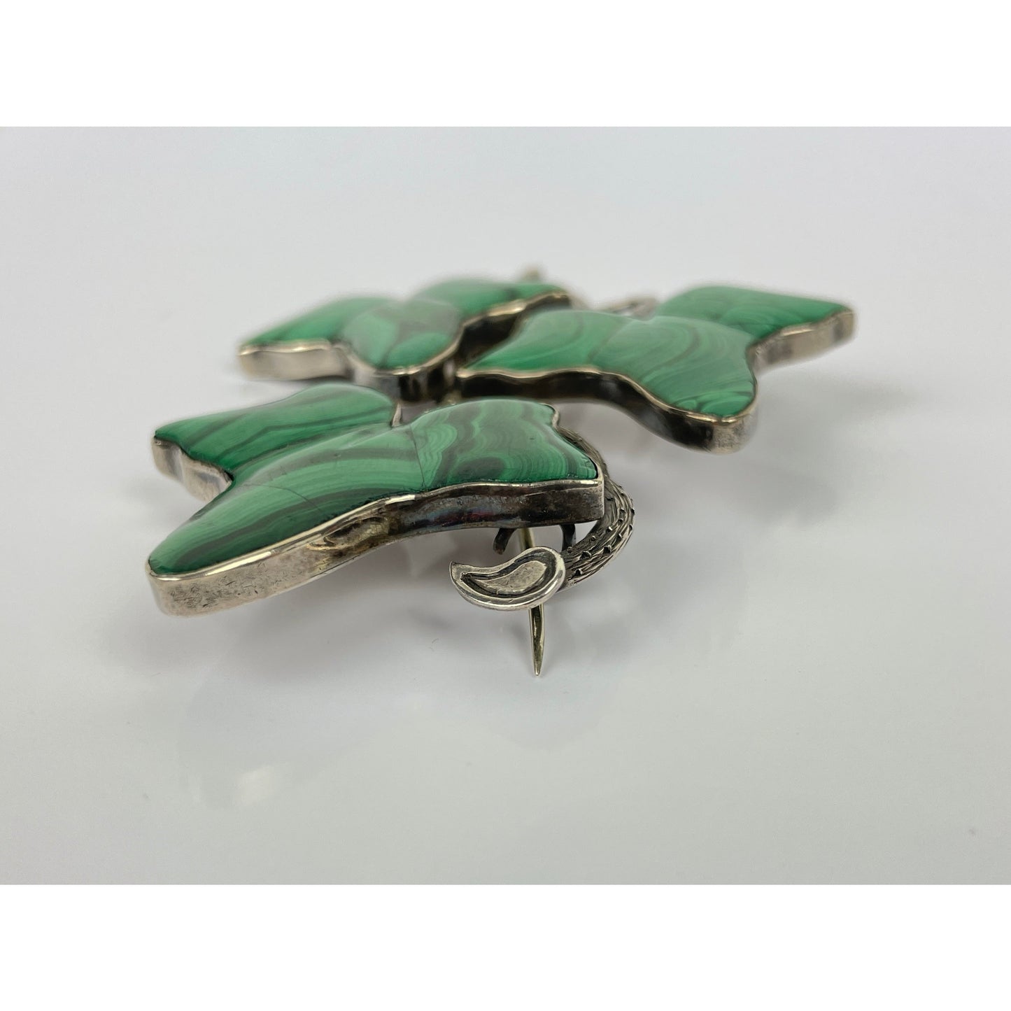Sterling Silver Malachite Brooch Pin