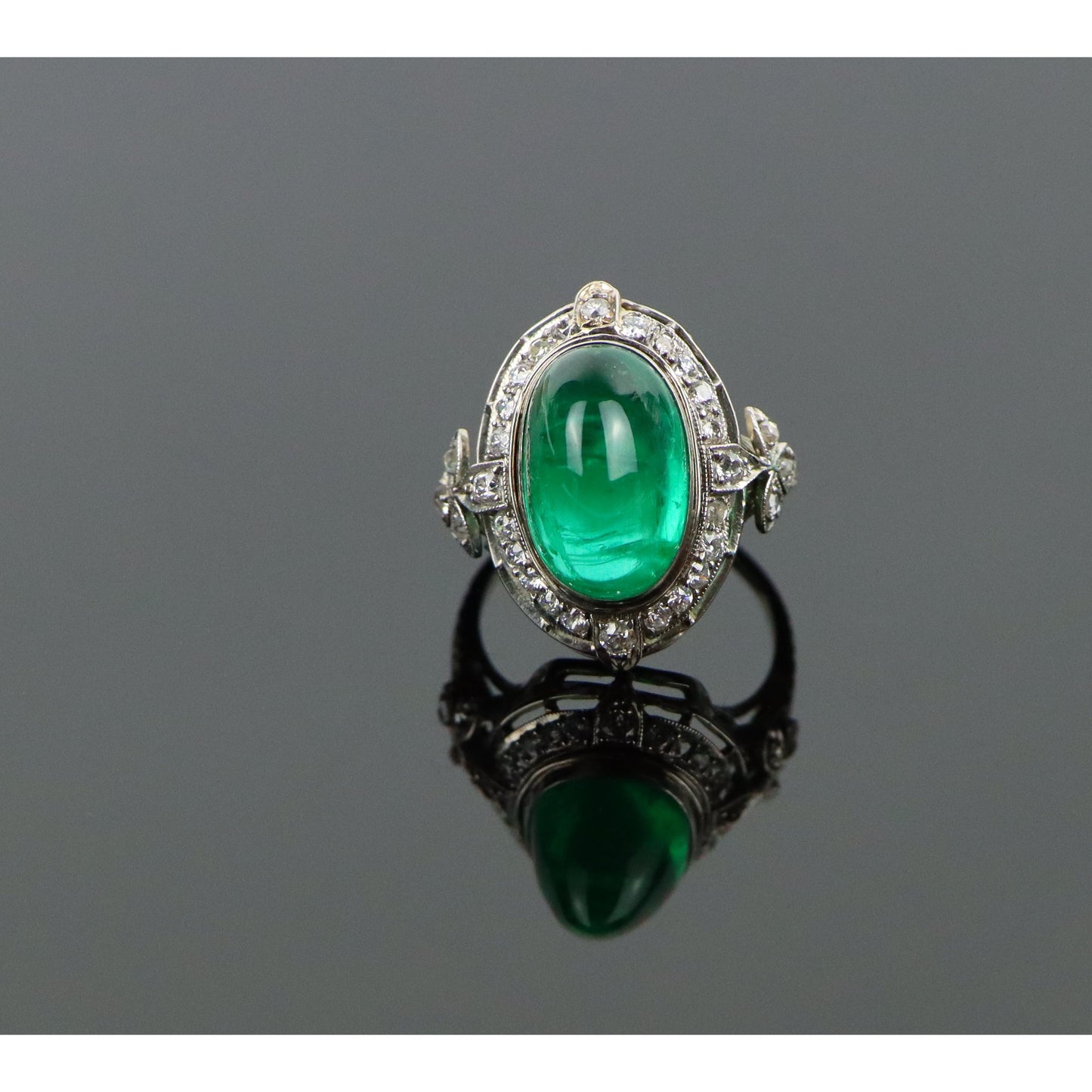 Art Deco GIA Certified Emerald Cabochon Platinum Ring