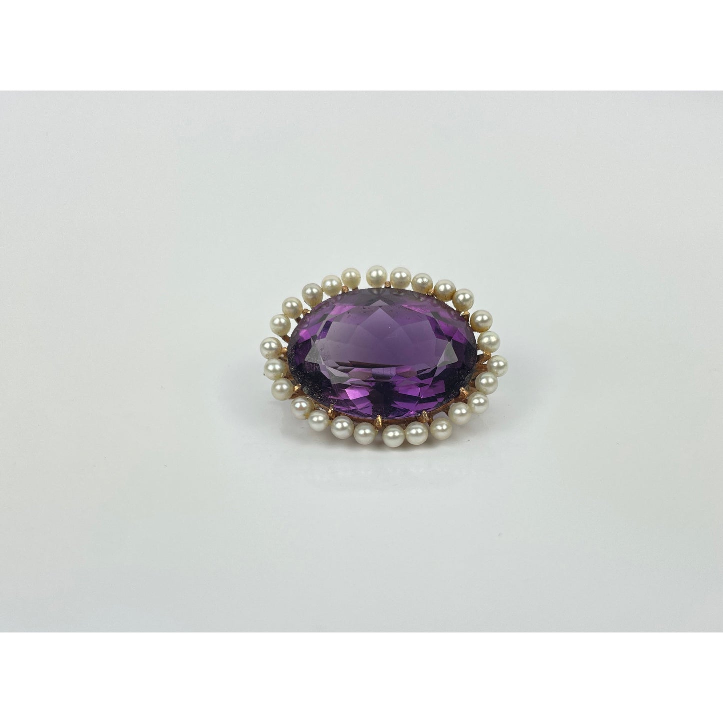 Victorian 14k Gold Amethyst Pearl Brooch Pin