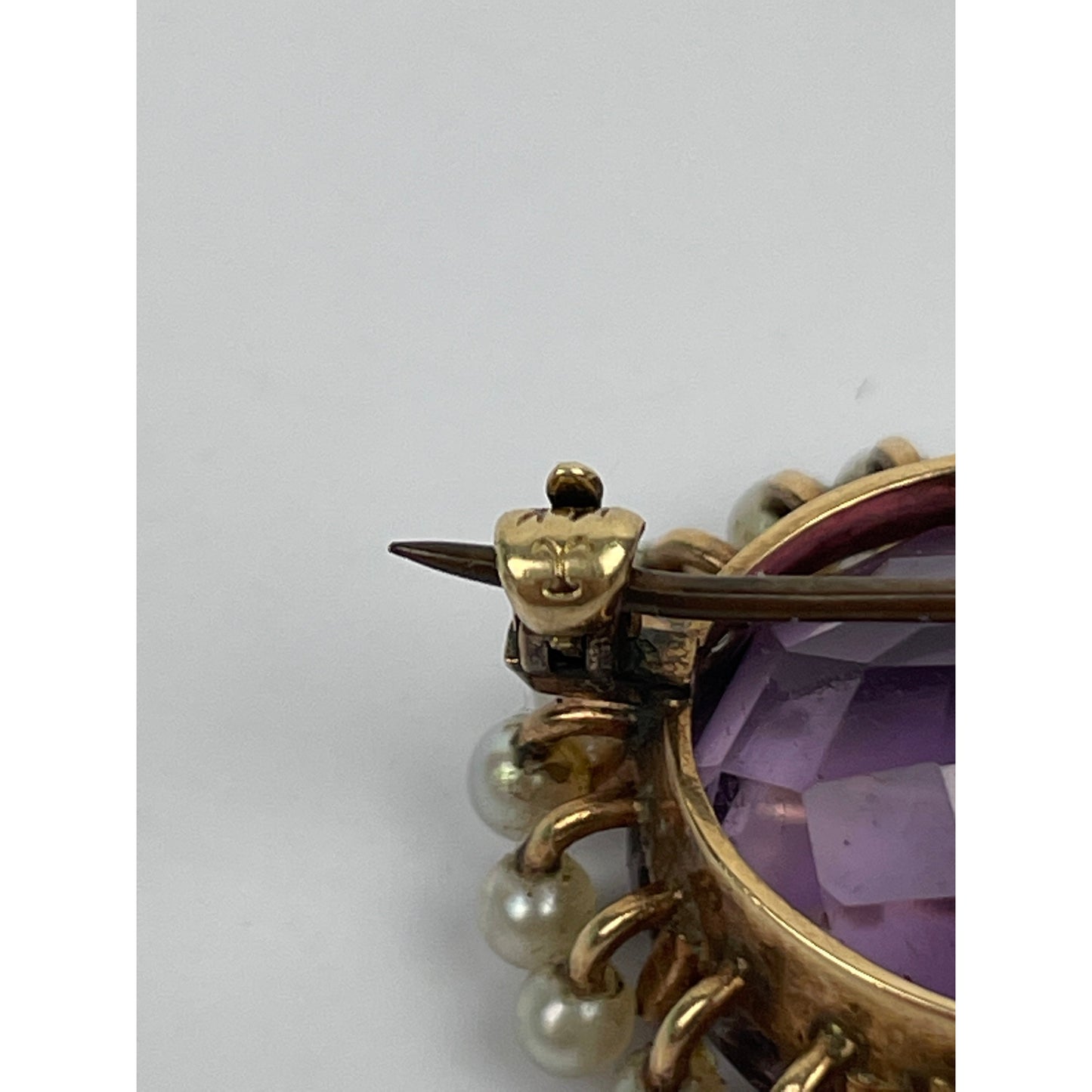 Victorian 14k Gold Amethyst Pearl Brooch Pin
