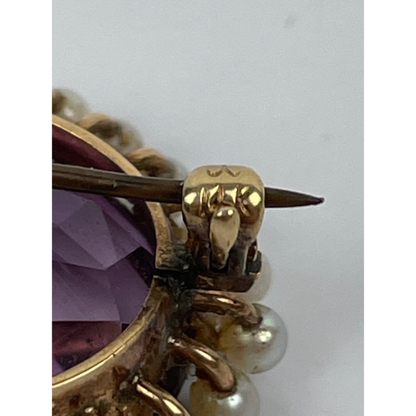 Victorian 14k Gold Amethyst Pearl Brooch Pin