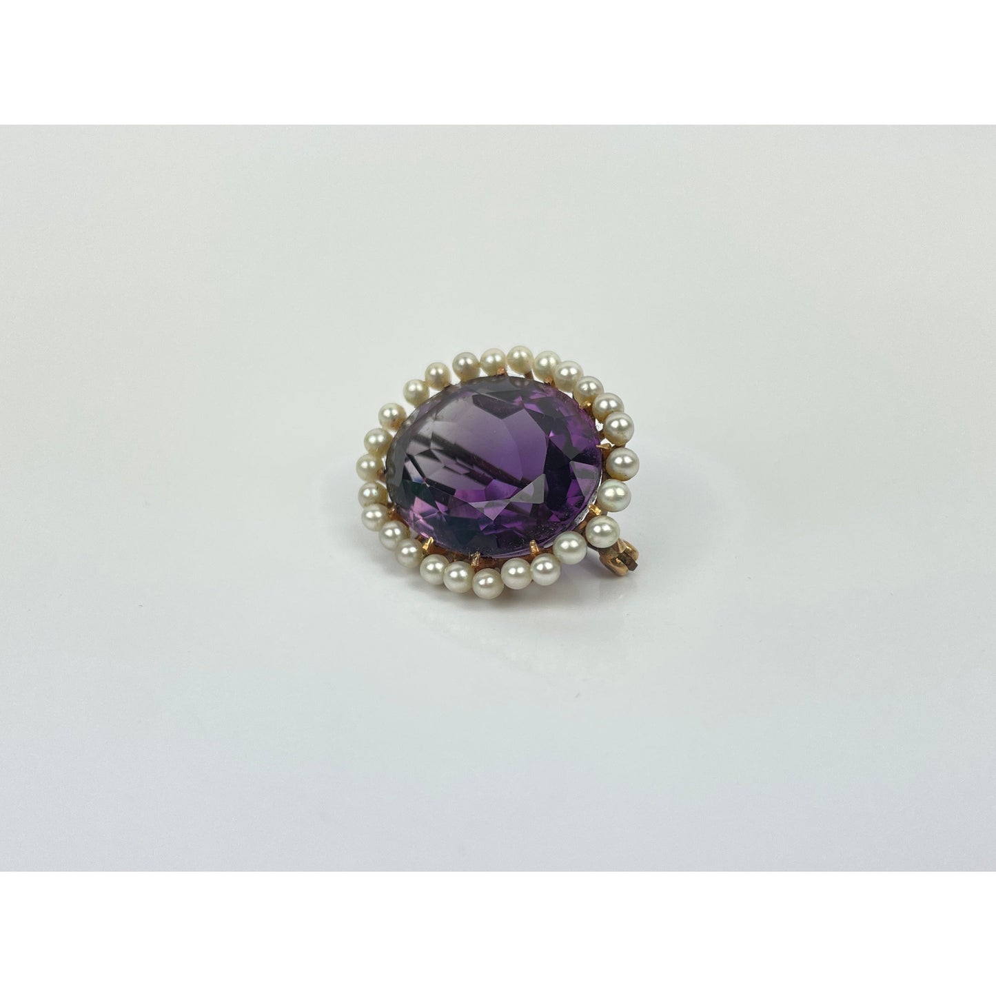 Victorian 14k Gold Amethyst Pearl Brooch Pin