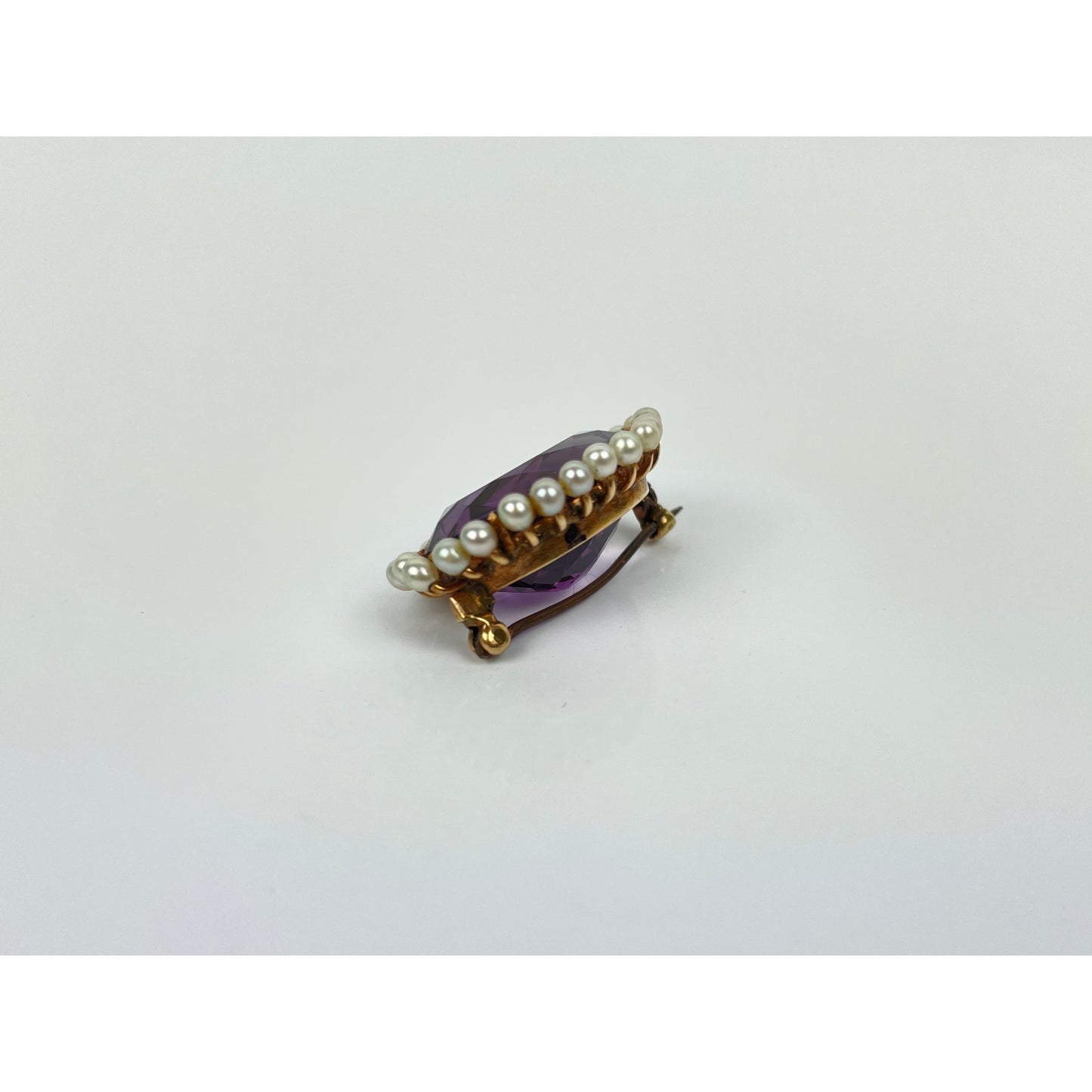 Victorian 14k Gold Amethyst Pearl Brooch Pin