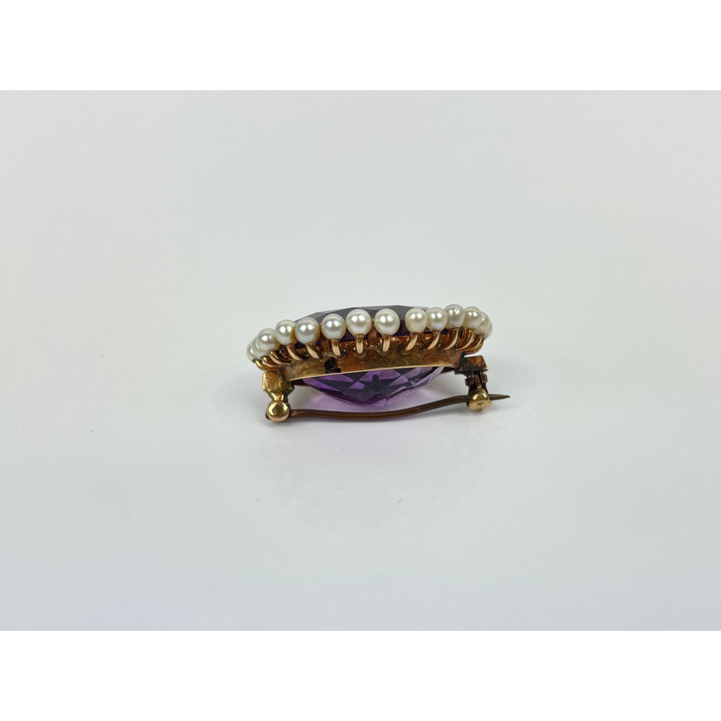 Victorian 14k Gold Amethyst Pearl Brooch Pin