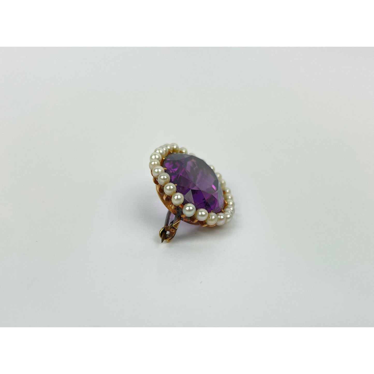 Victorian 14k Gold Amethyst Pearl Brooch Pin