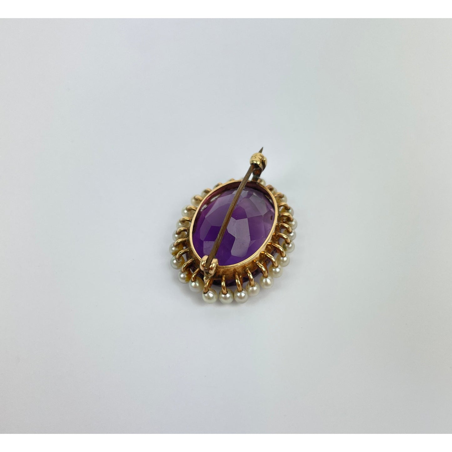 Victorian 14k Gold Amethyst Pearl Brooch Pin
