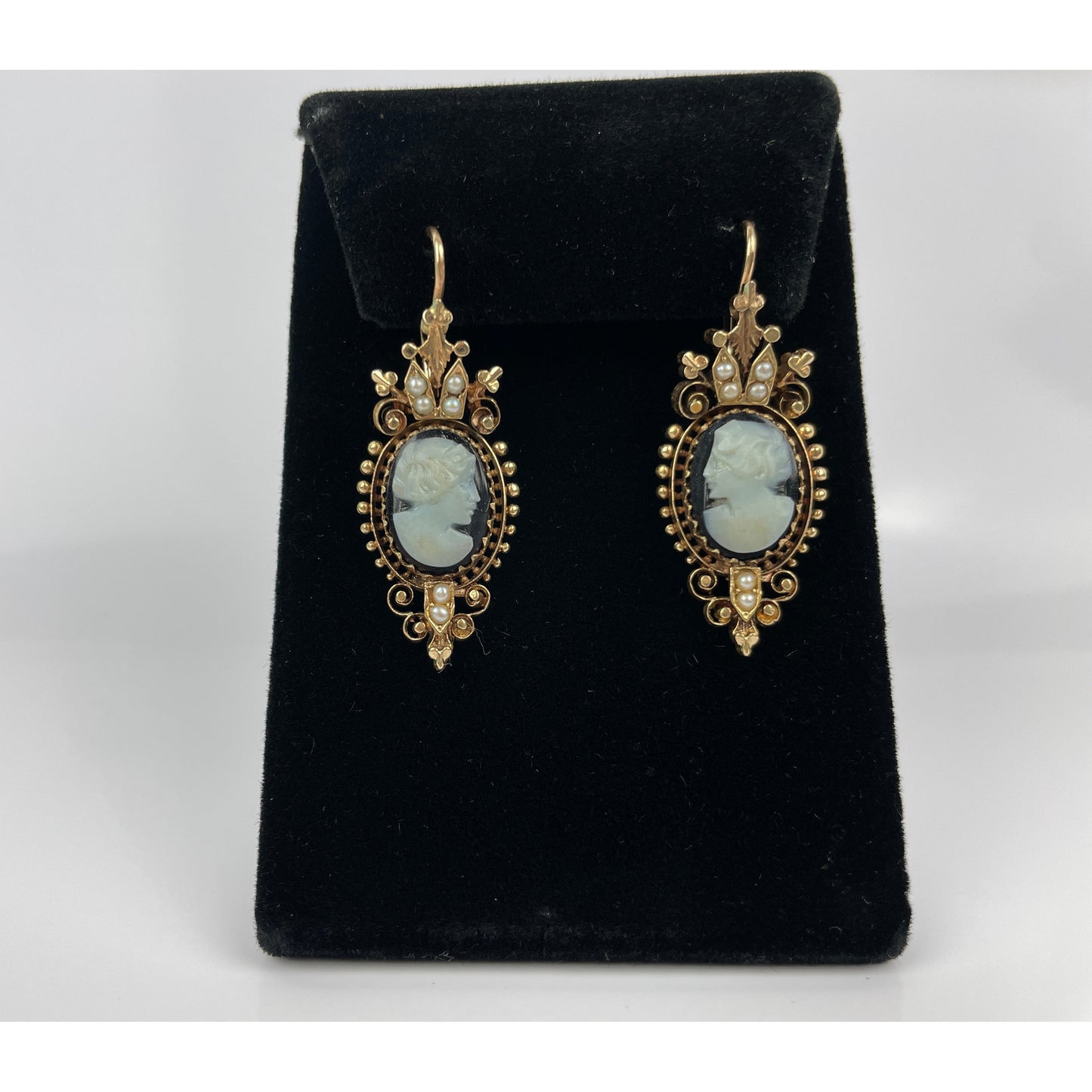 Pair of Victorian 14k Gold Pearl Cameo Earrings