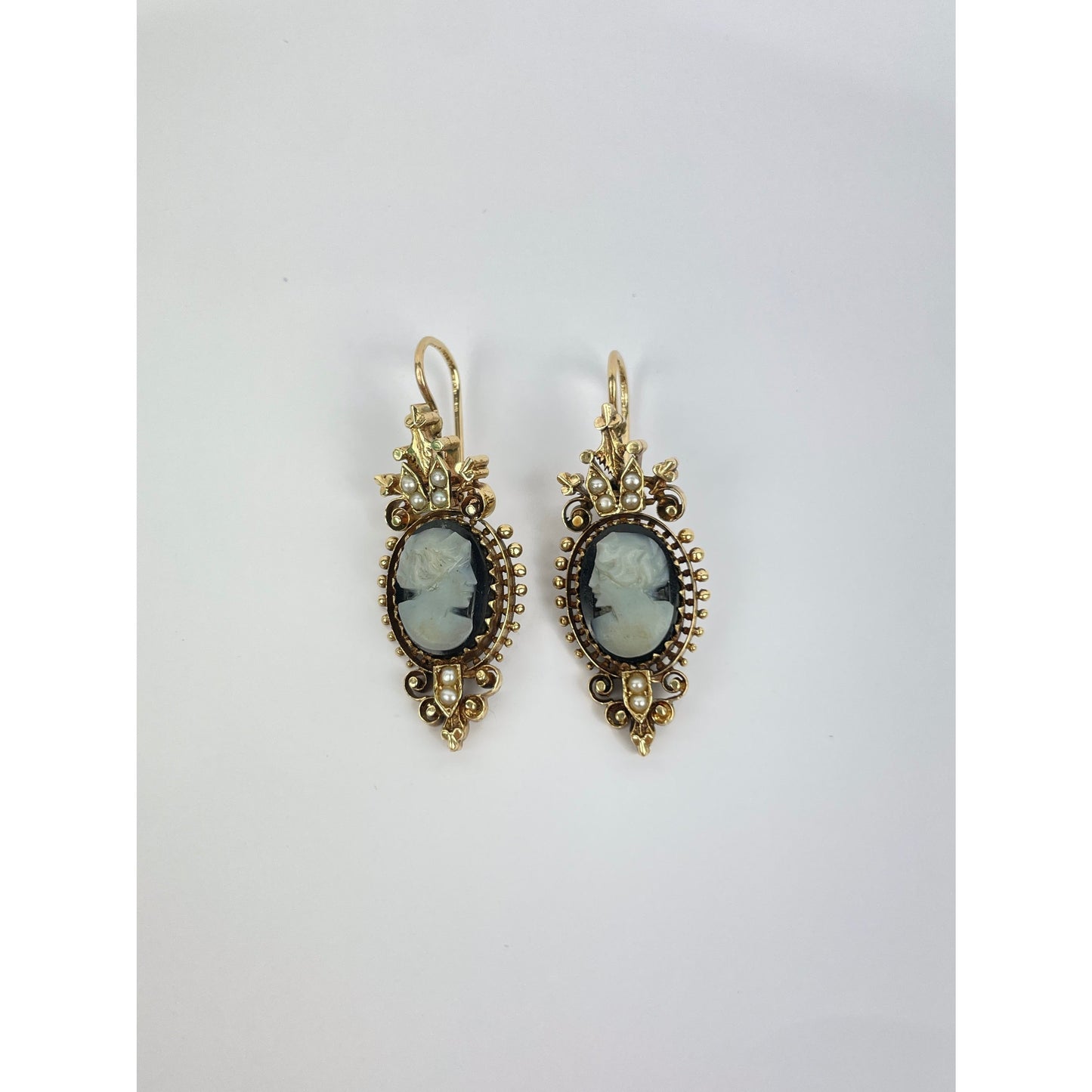 Pair of Victorian 14k Gold Pearl Cameo Earrings