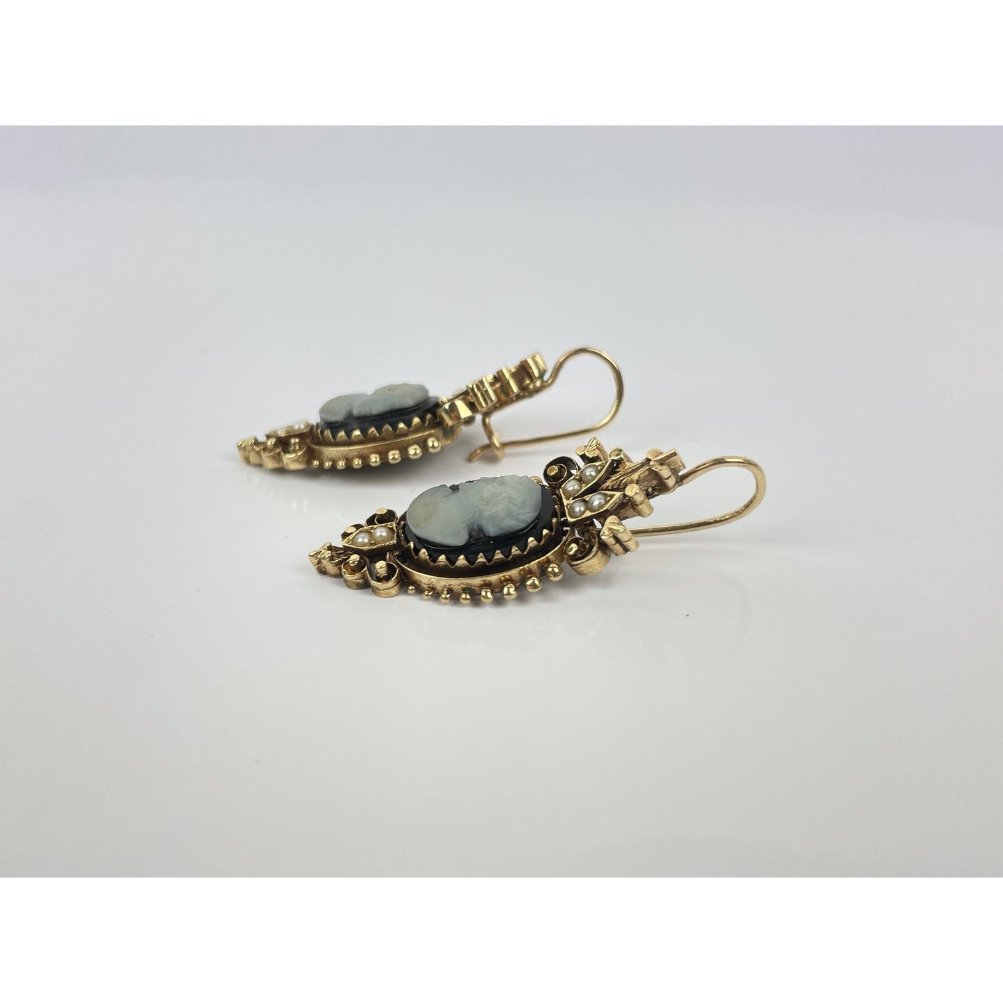 Pair of Victorian 14k Gold Pearl Cameo Earrings