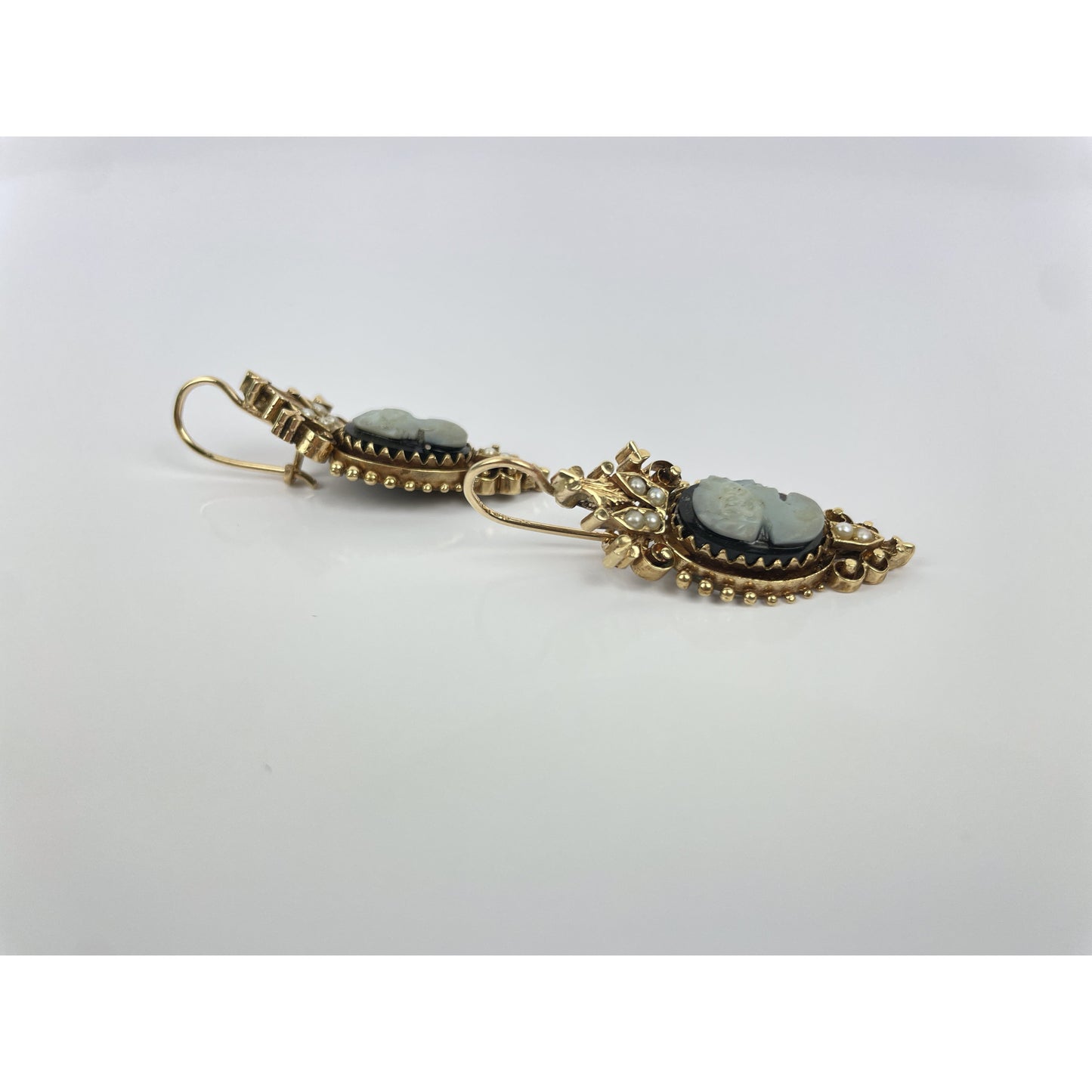 Pair of Victorian 14k Gold Pearl Cameo Earrings
