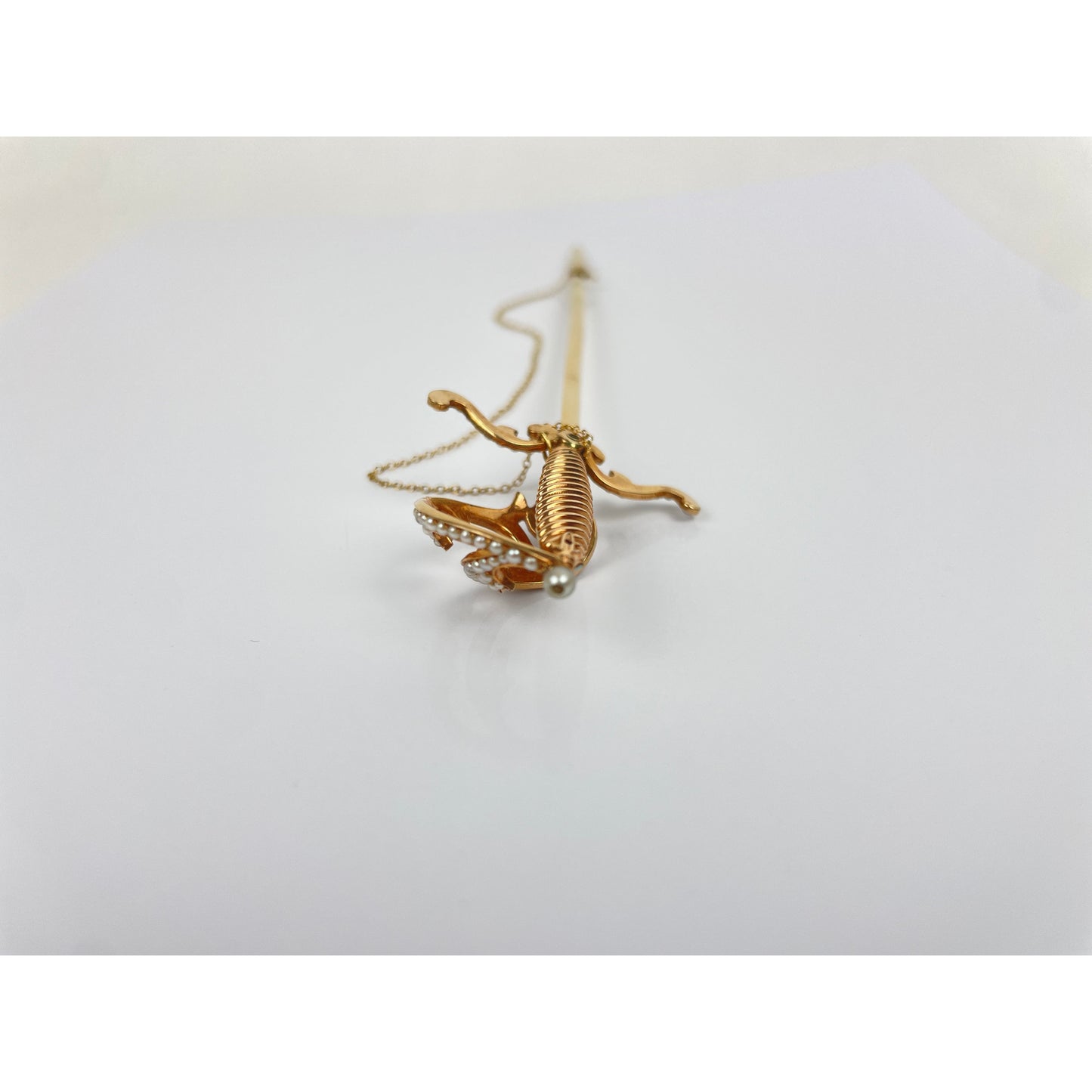 Victorian 14k Gold Seed Pearl Sword Brooch Pin