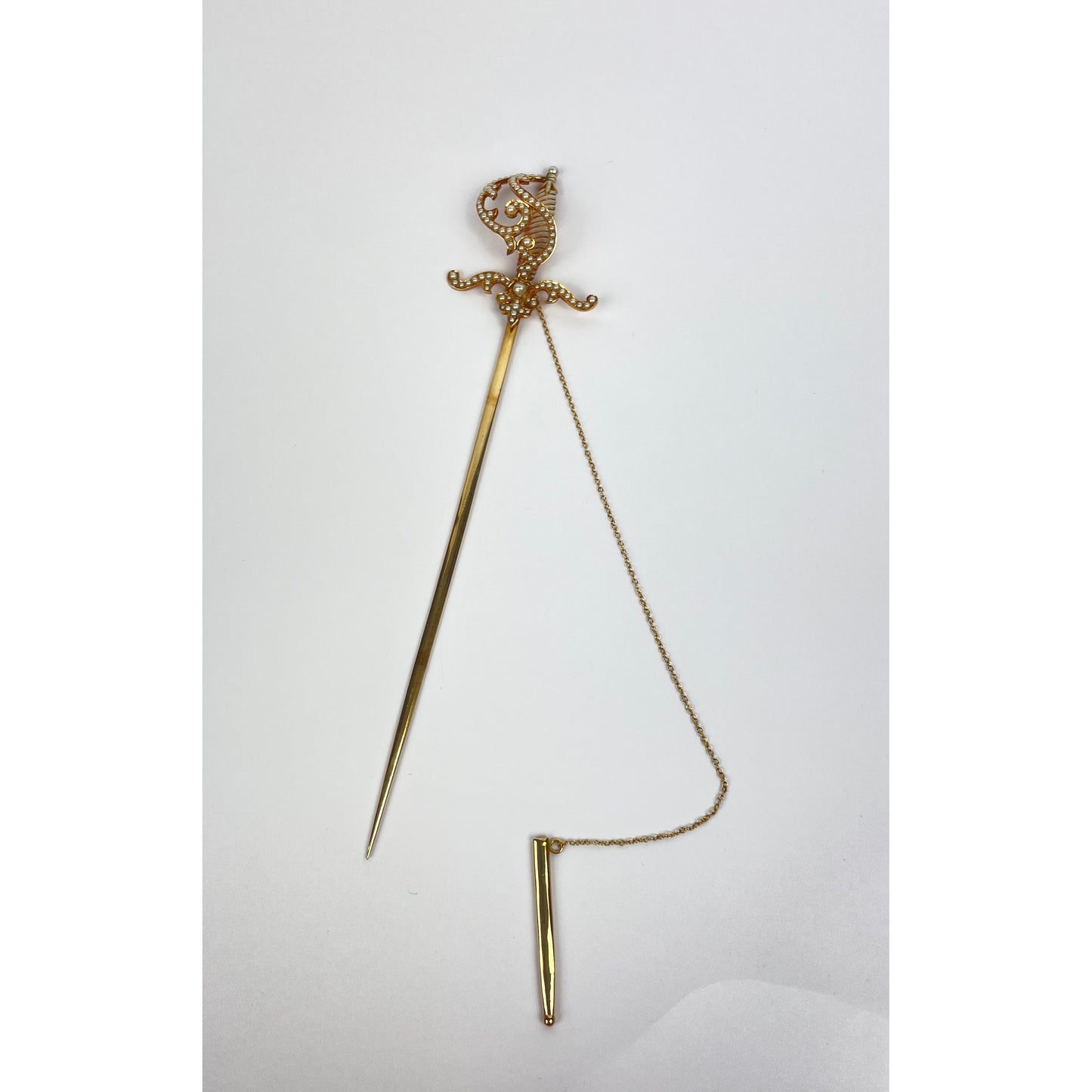 Victorian 14k Gold Seed Pearl Sword Brooch Pin