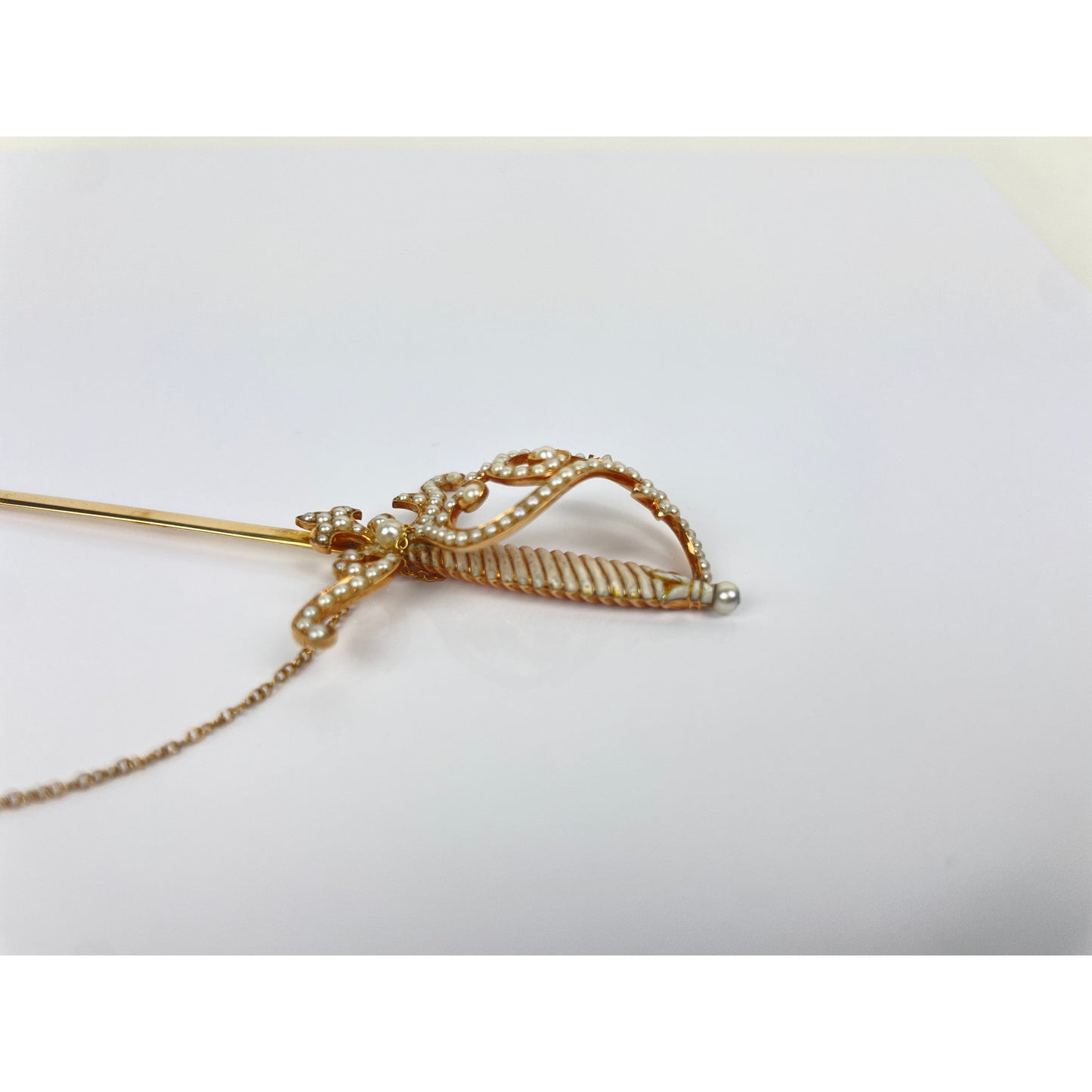 Victorian 14k Gold Seed Pearl Sword Brooch Pin