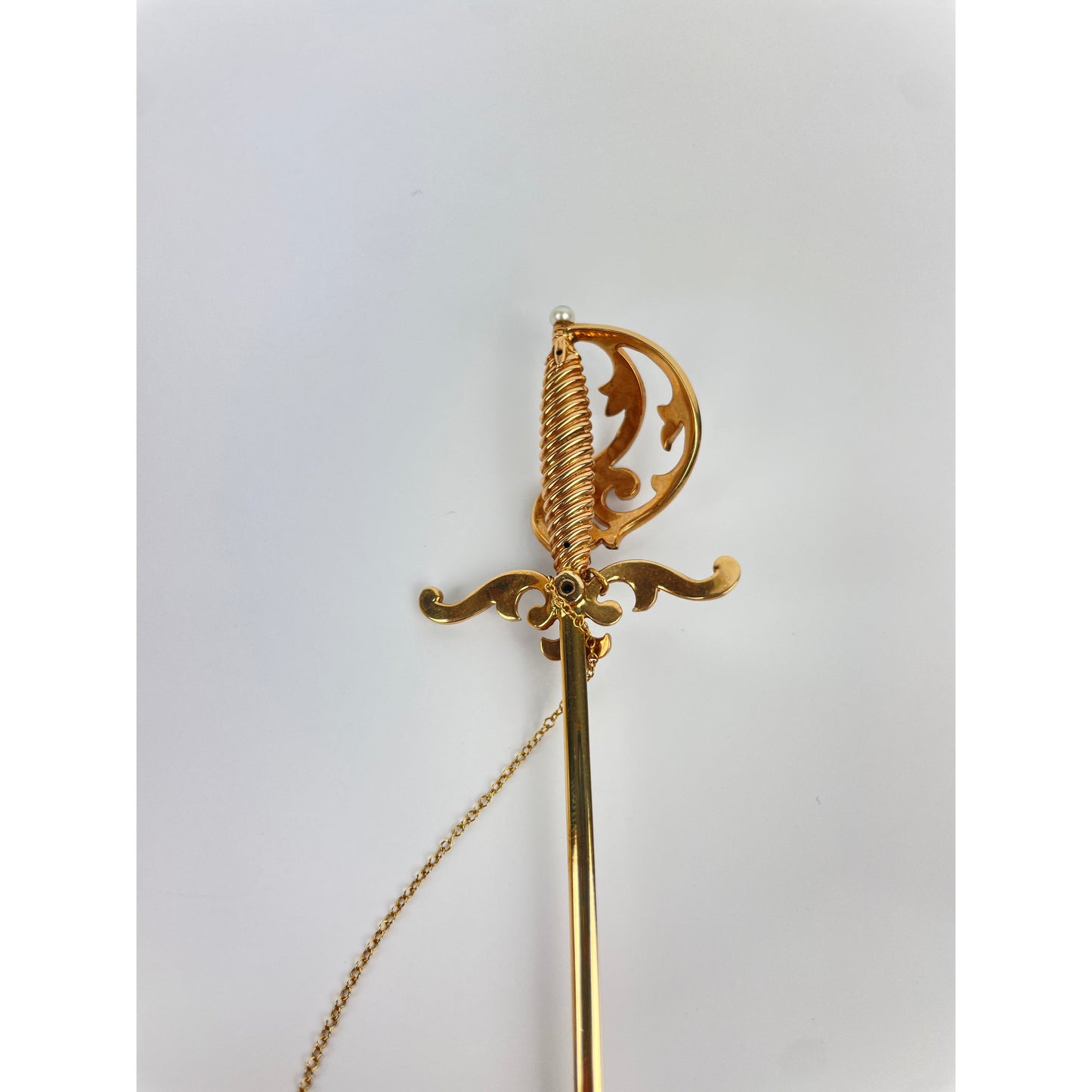 Victorian 14k Gold Seed Pearl Sword Brooch Pin