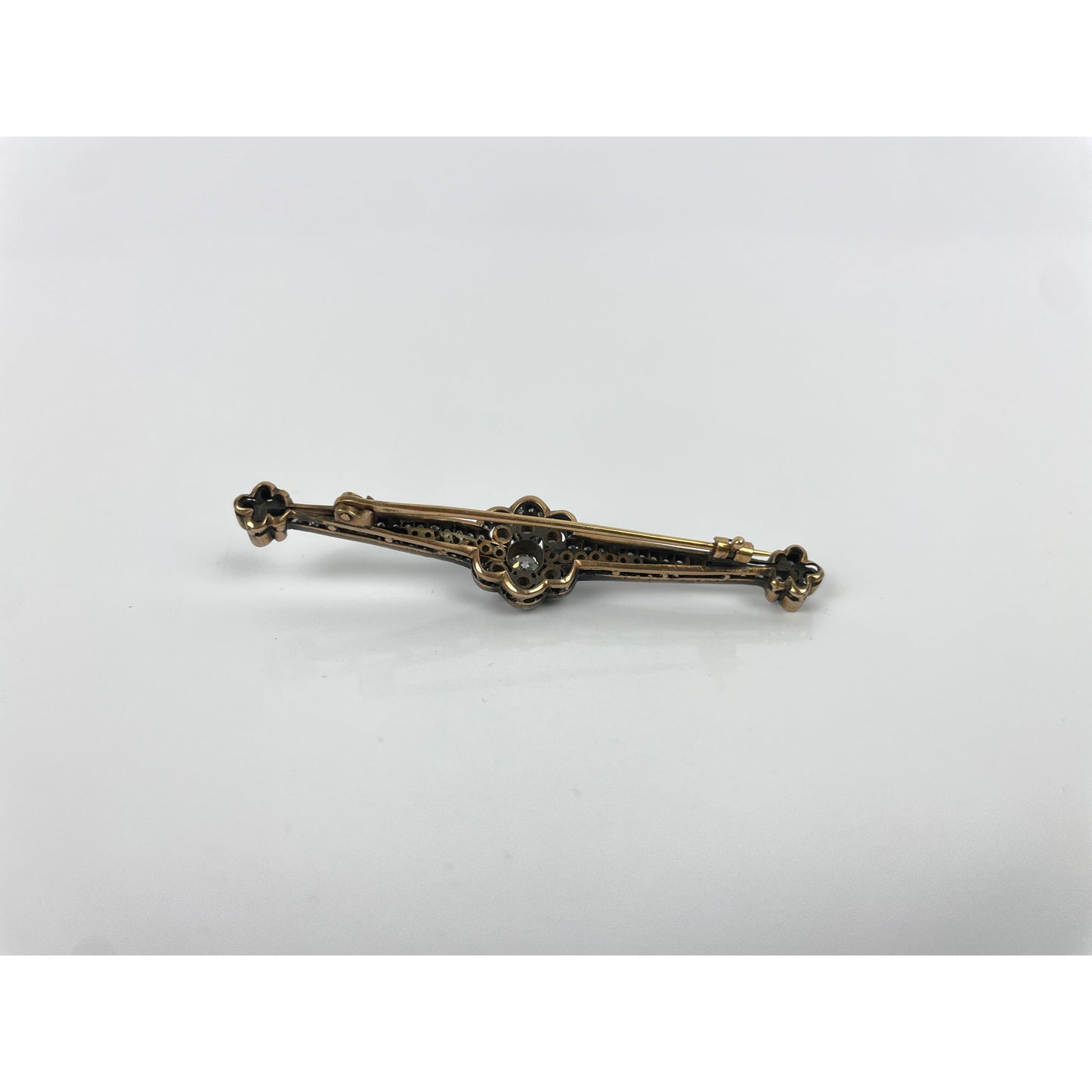 Victorian Gold & Silver Rose Cut Diamond Brooch Pin
