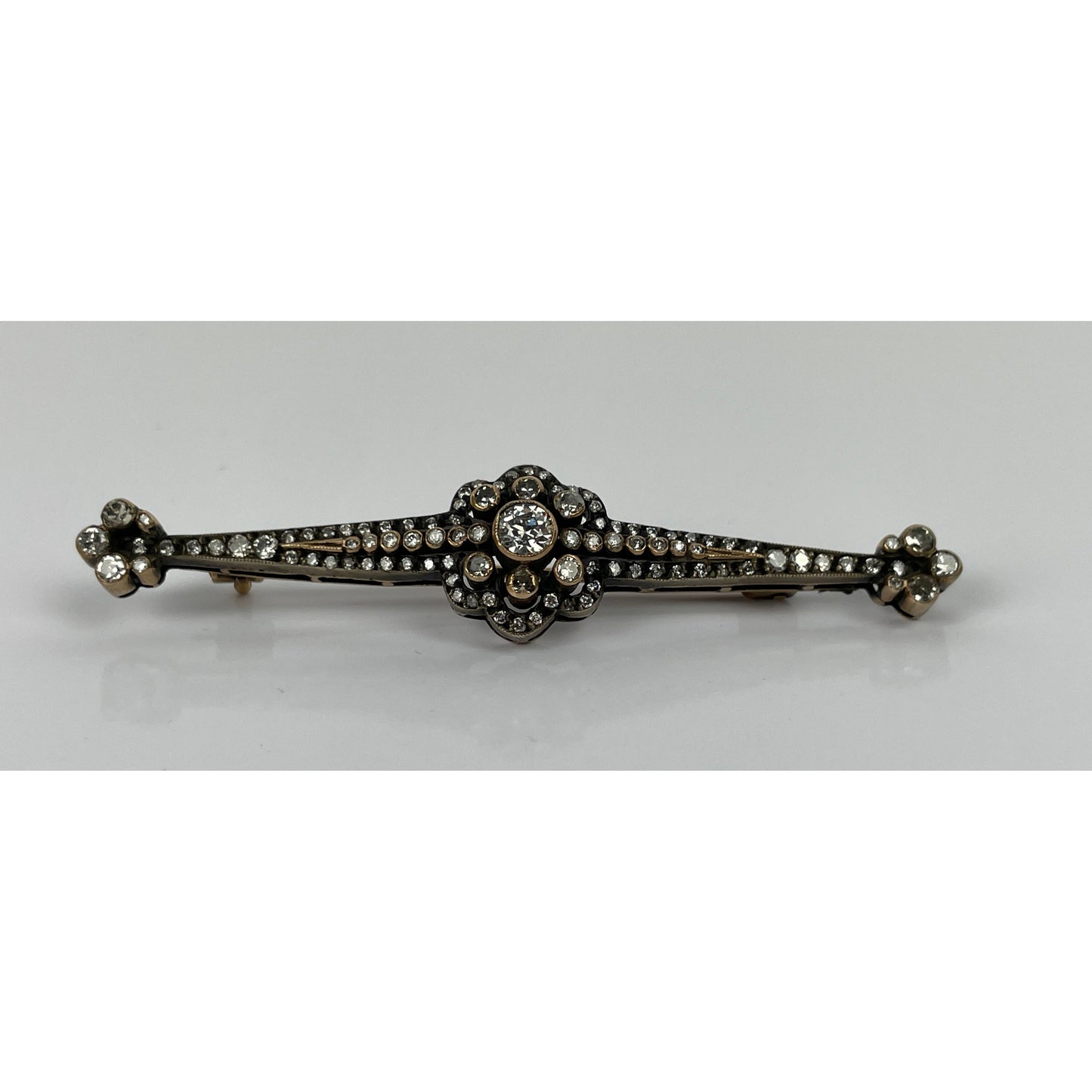 Victorian Gold & Silver Rose Cut Diamond Brooch Pin