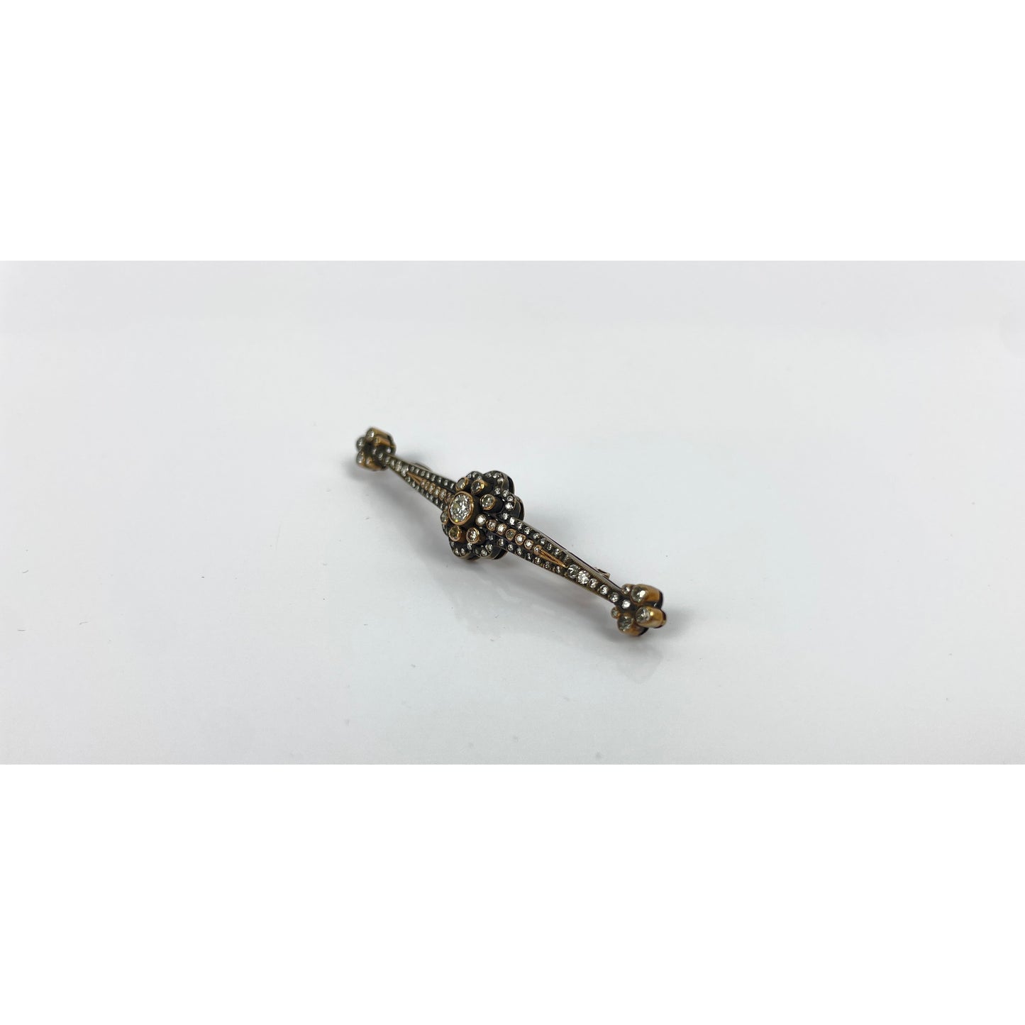 Victorian Gold & Silver Rose Cut Diamond Brooch Pin