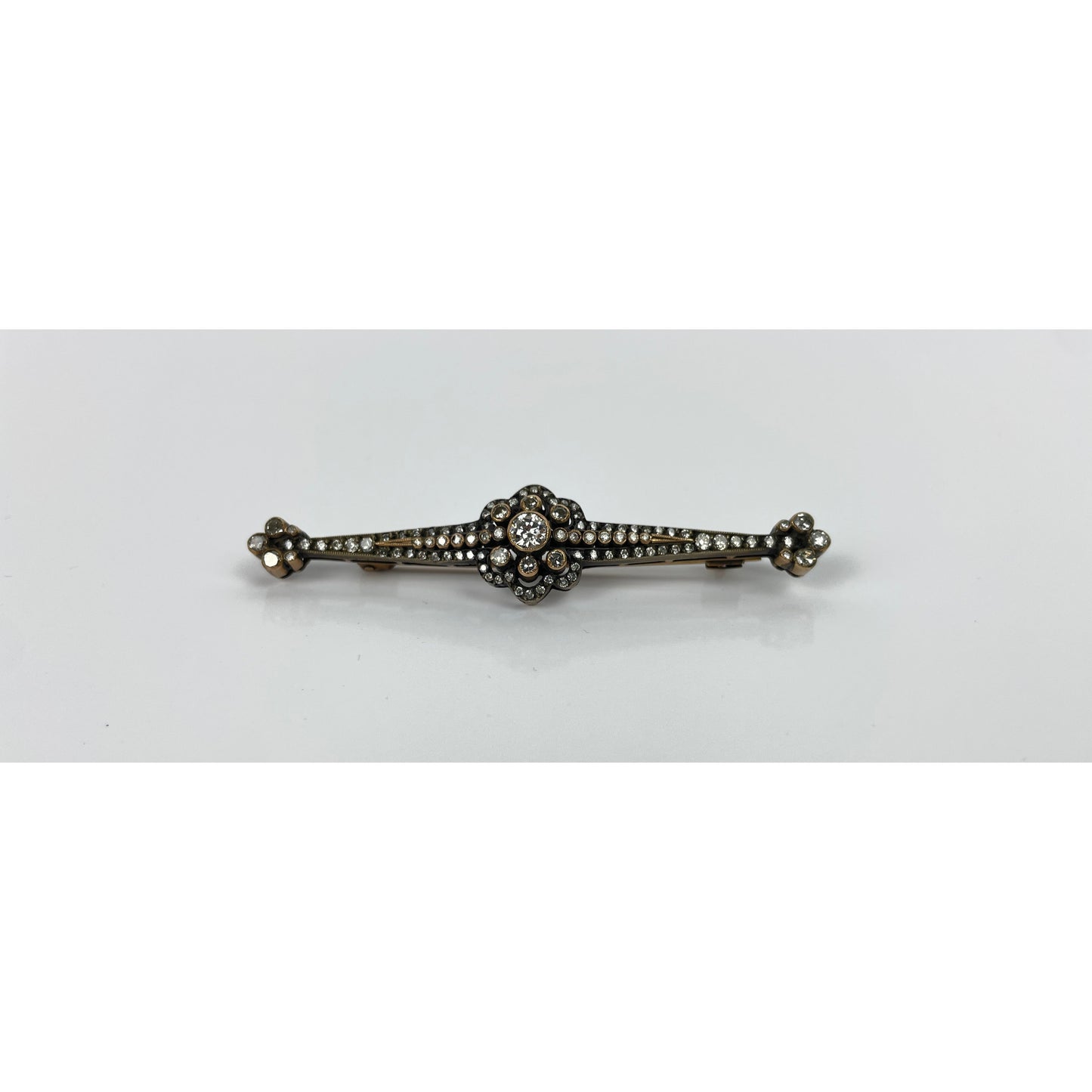 Victorian Gold & Silver Rose Cut Diamond Brooch Pin