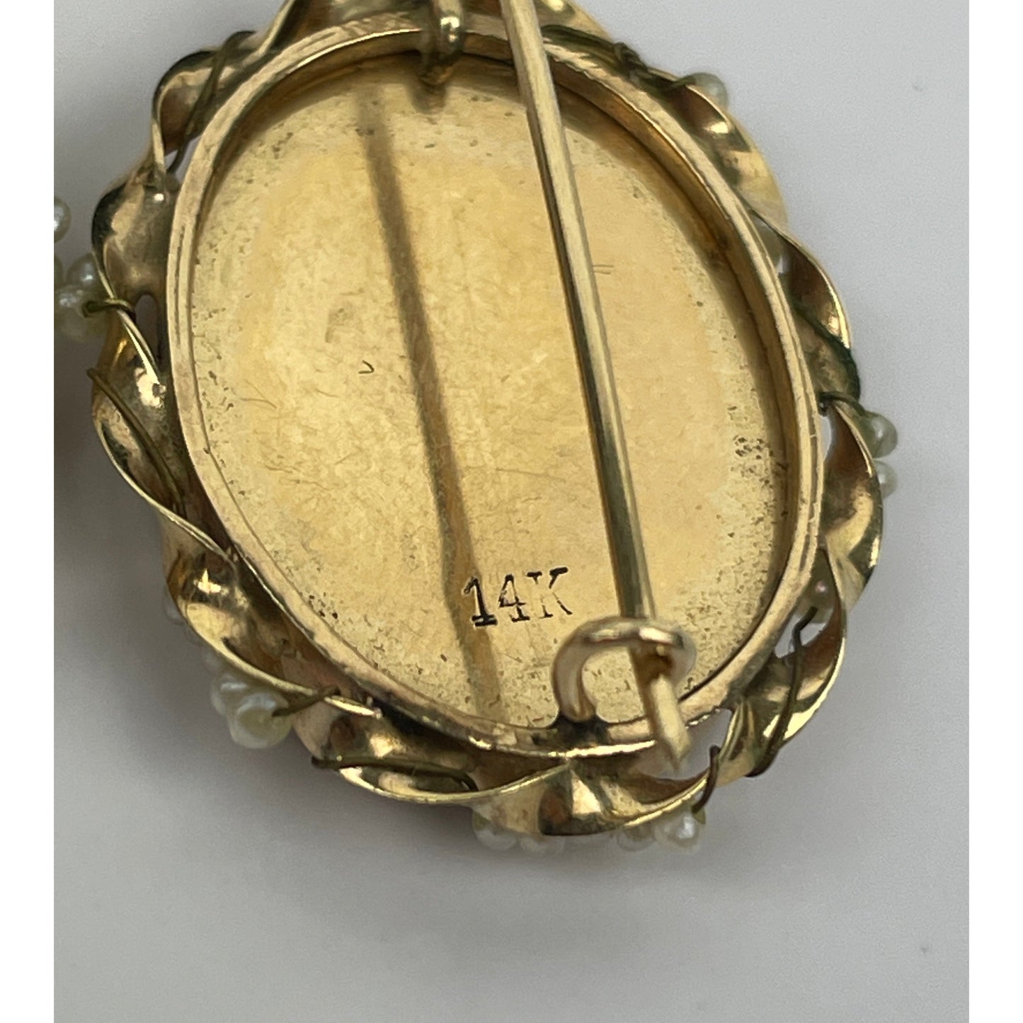 Antique 14k Gold Seed Pearl Painted Earring Brooch Set