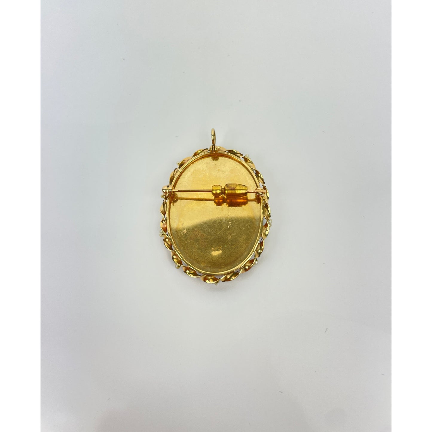 Antique 14k Gold Seed Pearl Painted Earring Brooch Set