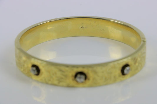 Victorian 14K Gold & Diamond Bangle Bracelet
