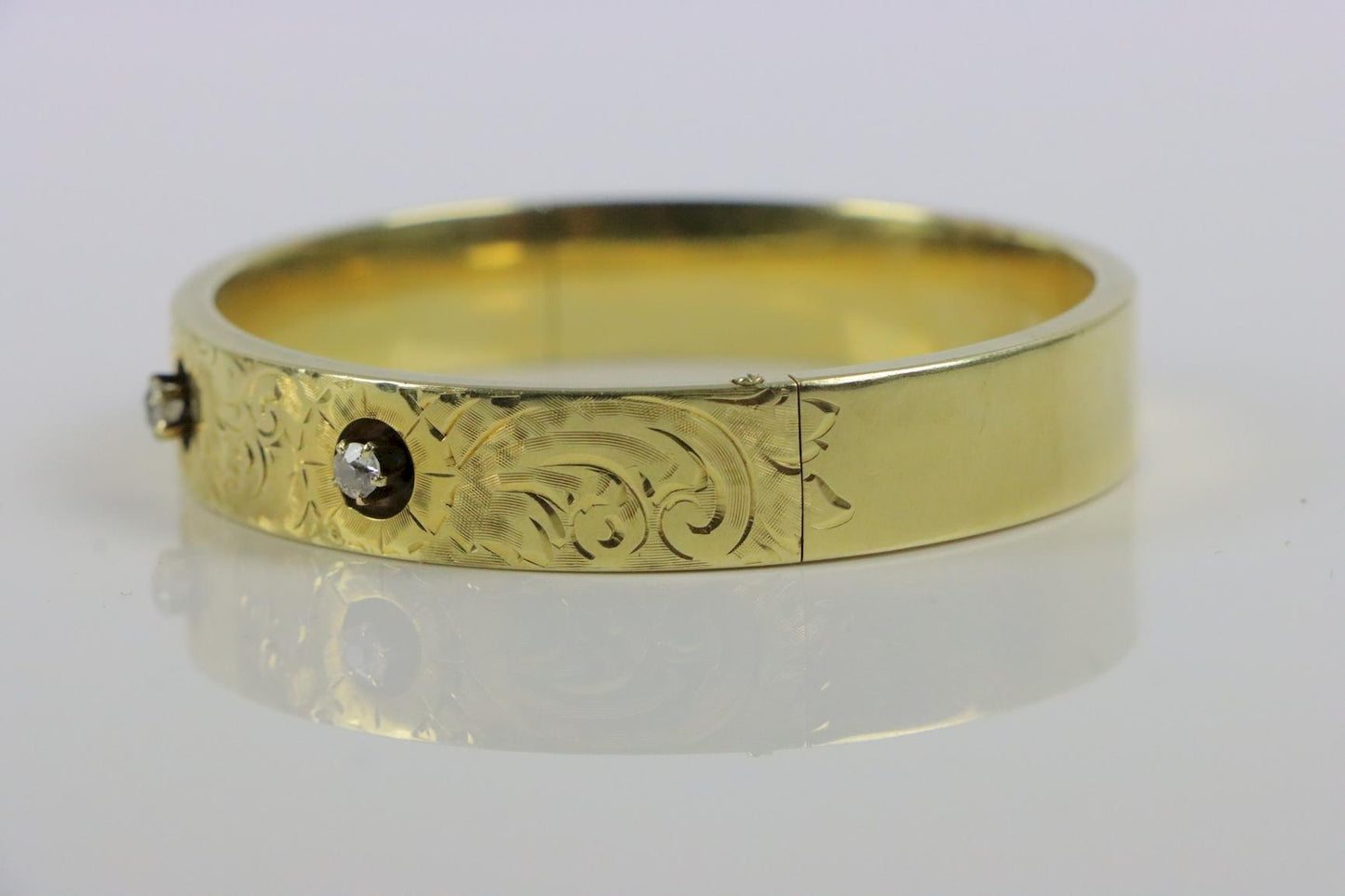 Victorian 14K Gold & Diamond Bangle Bracelet
