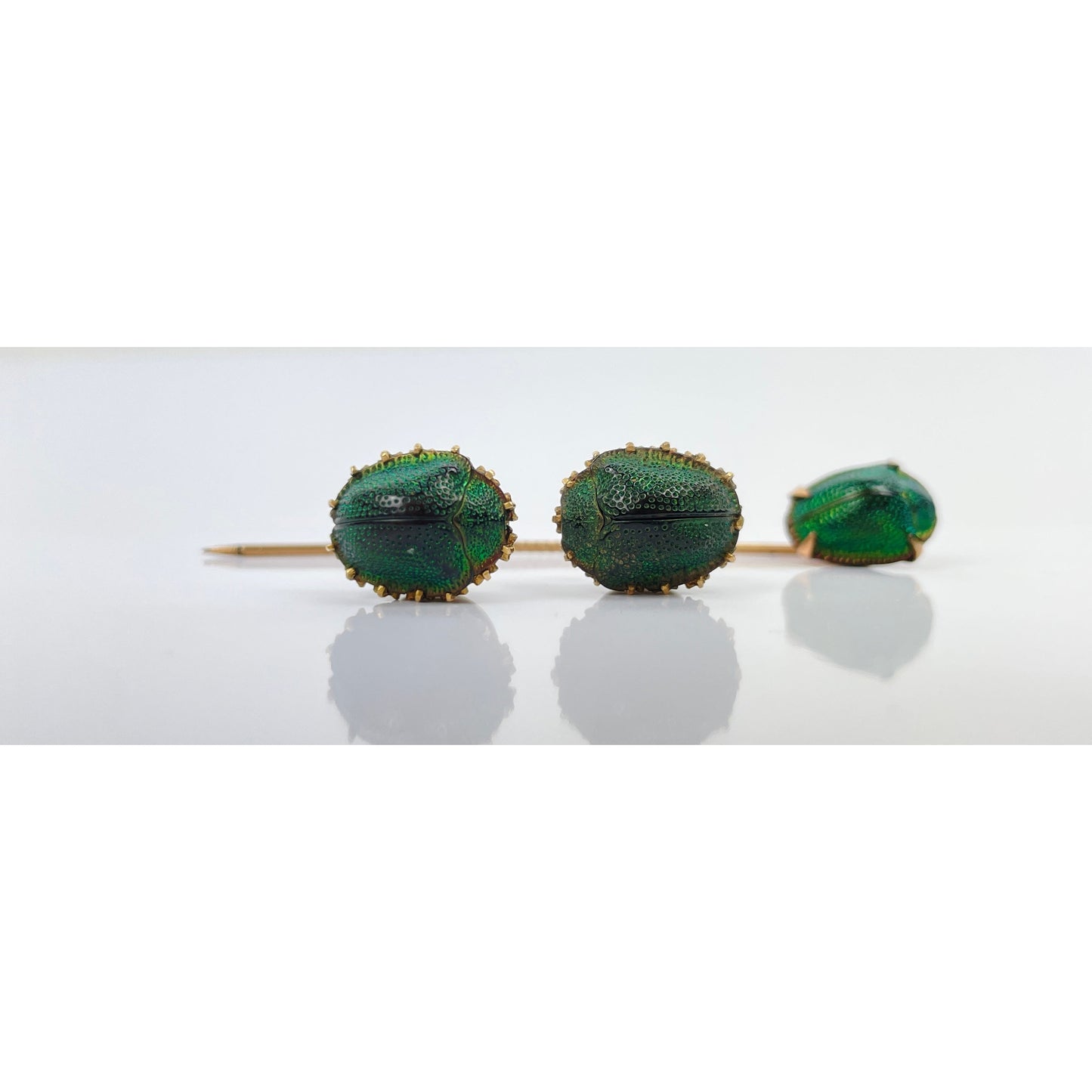 Victorian Era Egyptian Revival 14k Gold Scarab Stick Pin Button Set