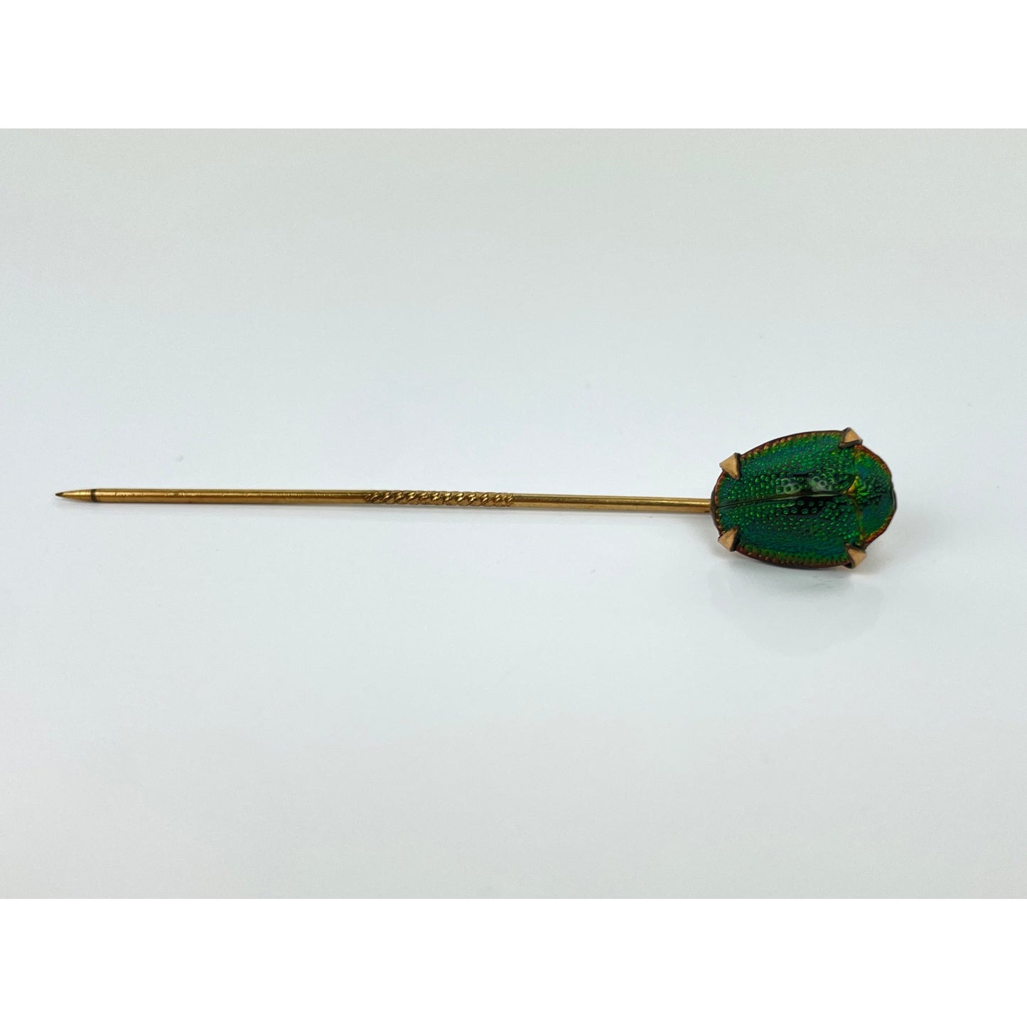 Victorian Era Egyptian Revival 14k Gold Scarab Stick Pin Button Set