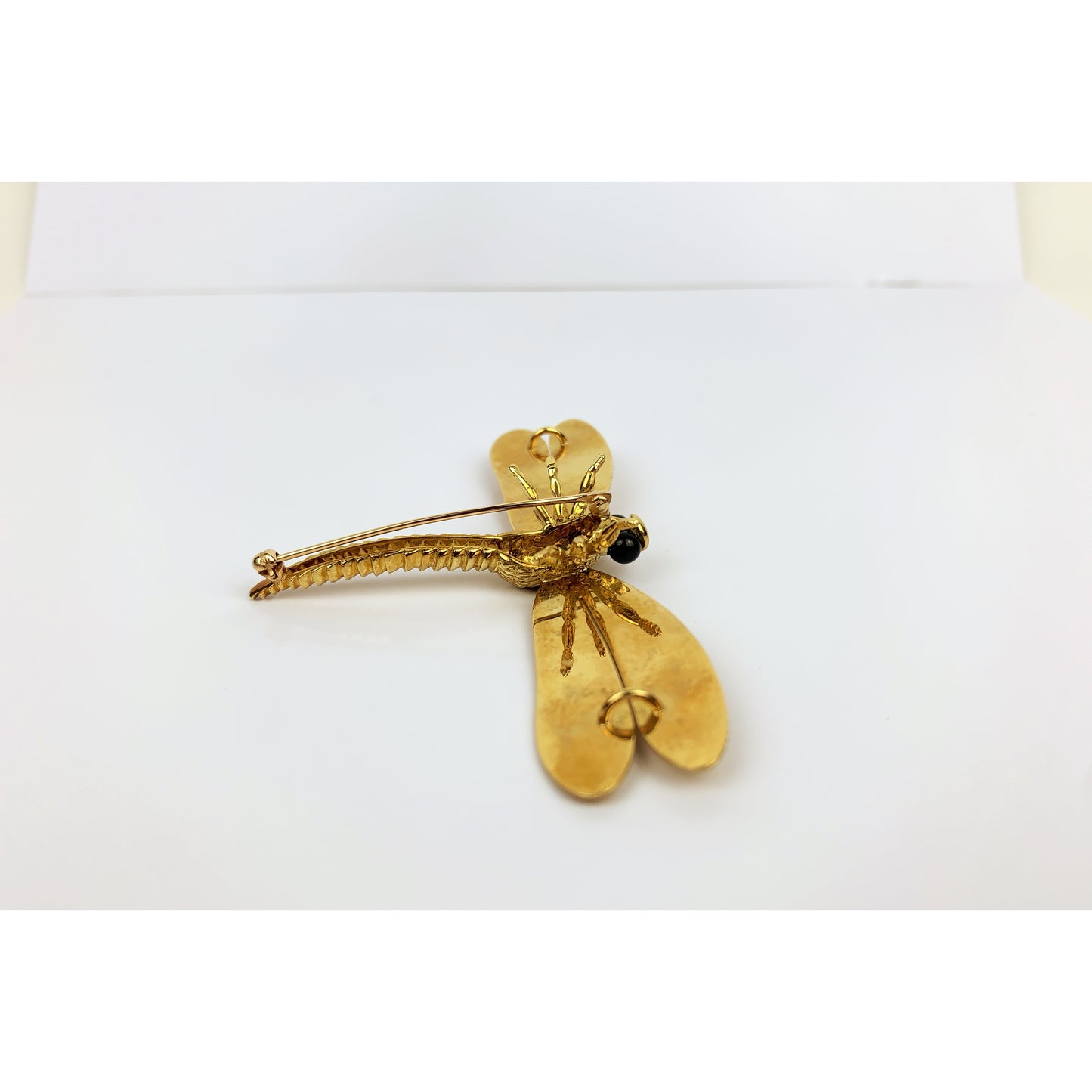 Cellino 18k Gold Black Onyx Dragon Fly Brooch Pin Pendant