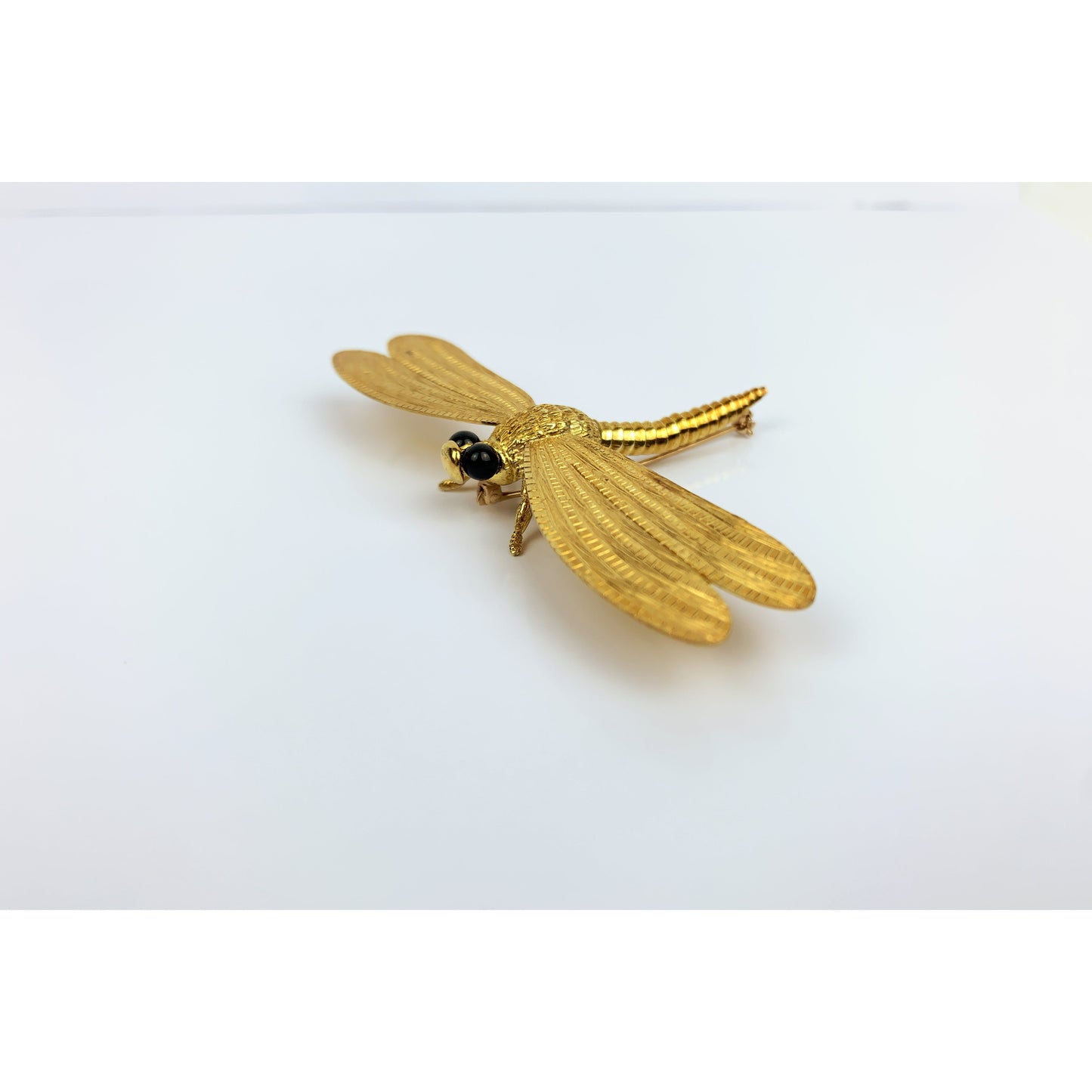 Cellino 18k Gold Black Onyx Dragon Fly Brooch Pin Pendant