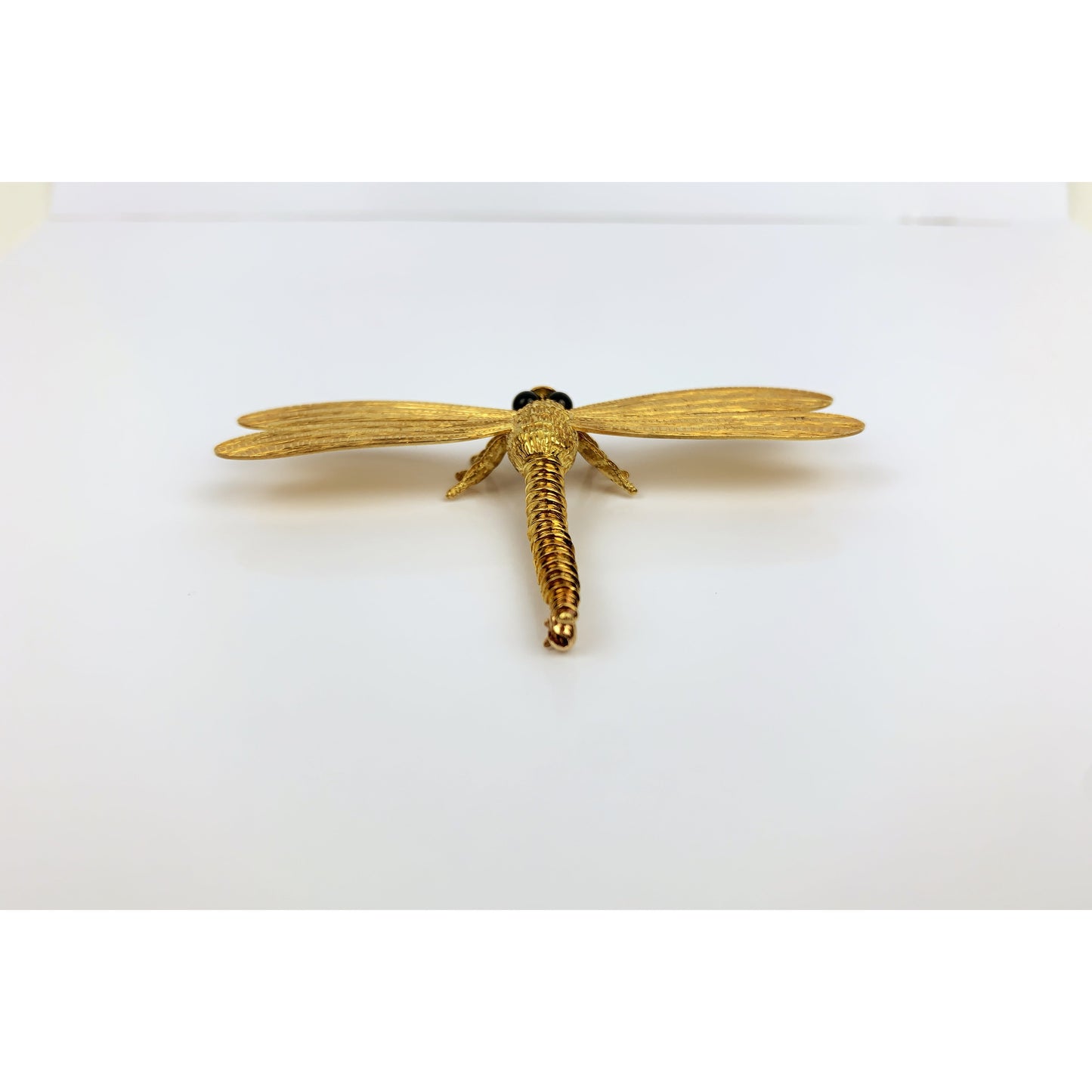 Cellino 18k Gold Black Onyx Dragon Fly Brooch Pin Pendant