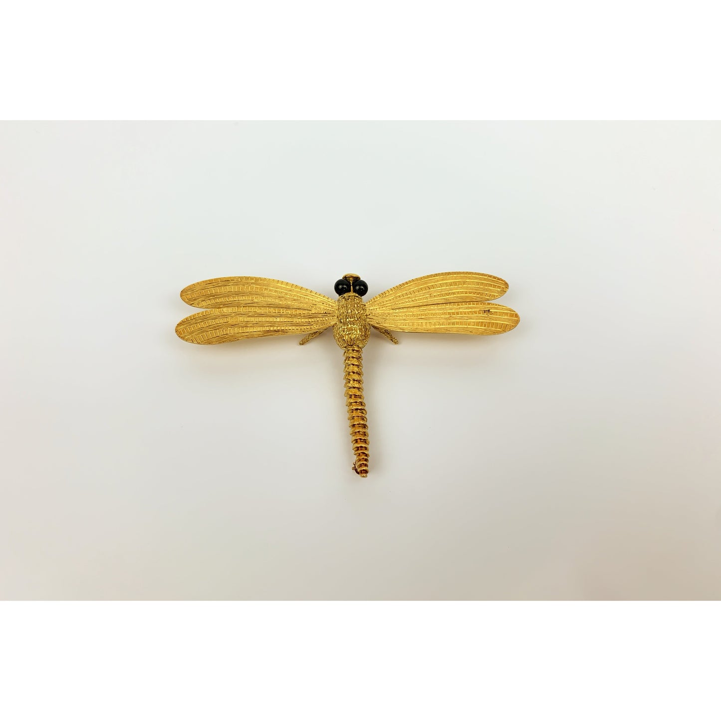 Cellino 18k Gold Black Onyx Dragon Fly Brooch Pin Pendant