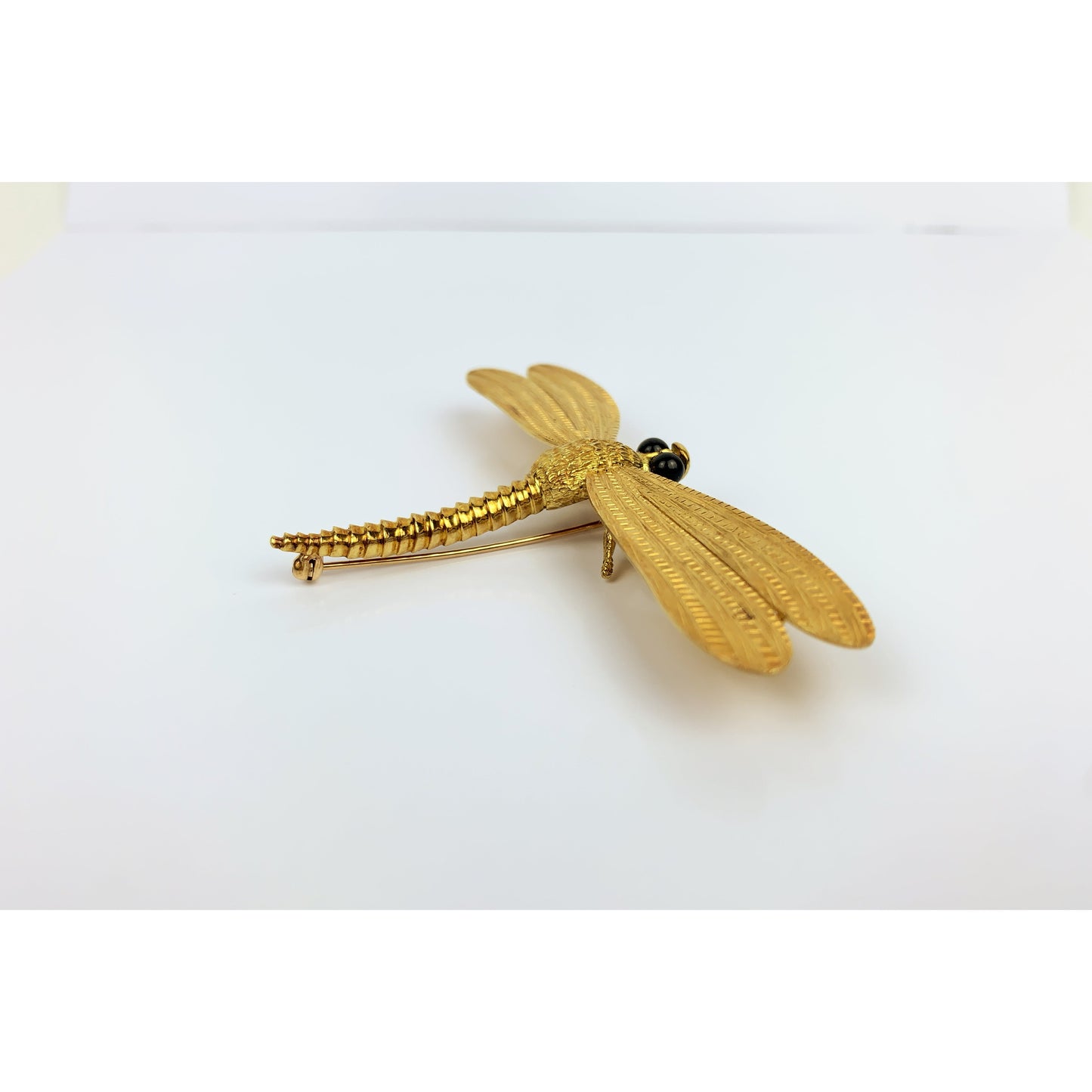 Cellino 18k Gold Black Onyx Dragon Fly Brooch Pin Pendant