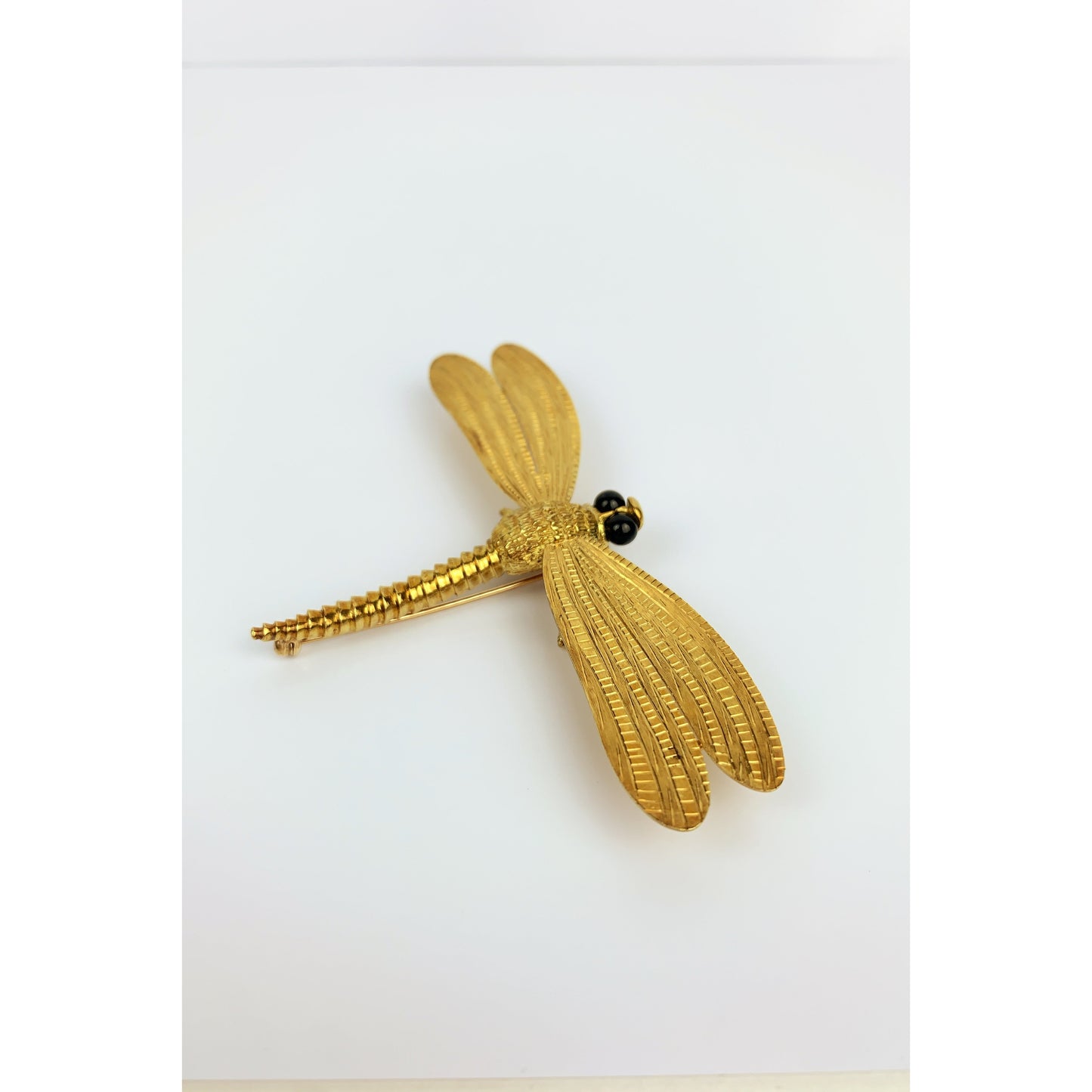 Cellino 18k Gold Black Onyx Dragon Fly Brooch Pin Pendant