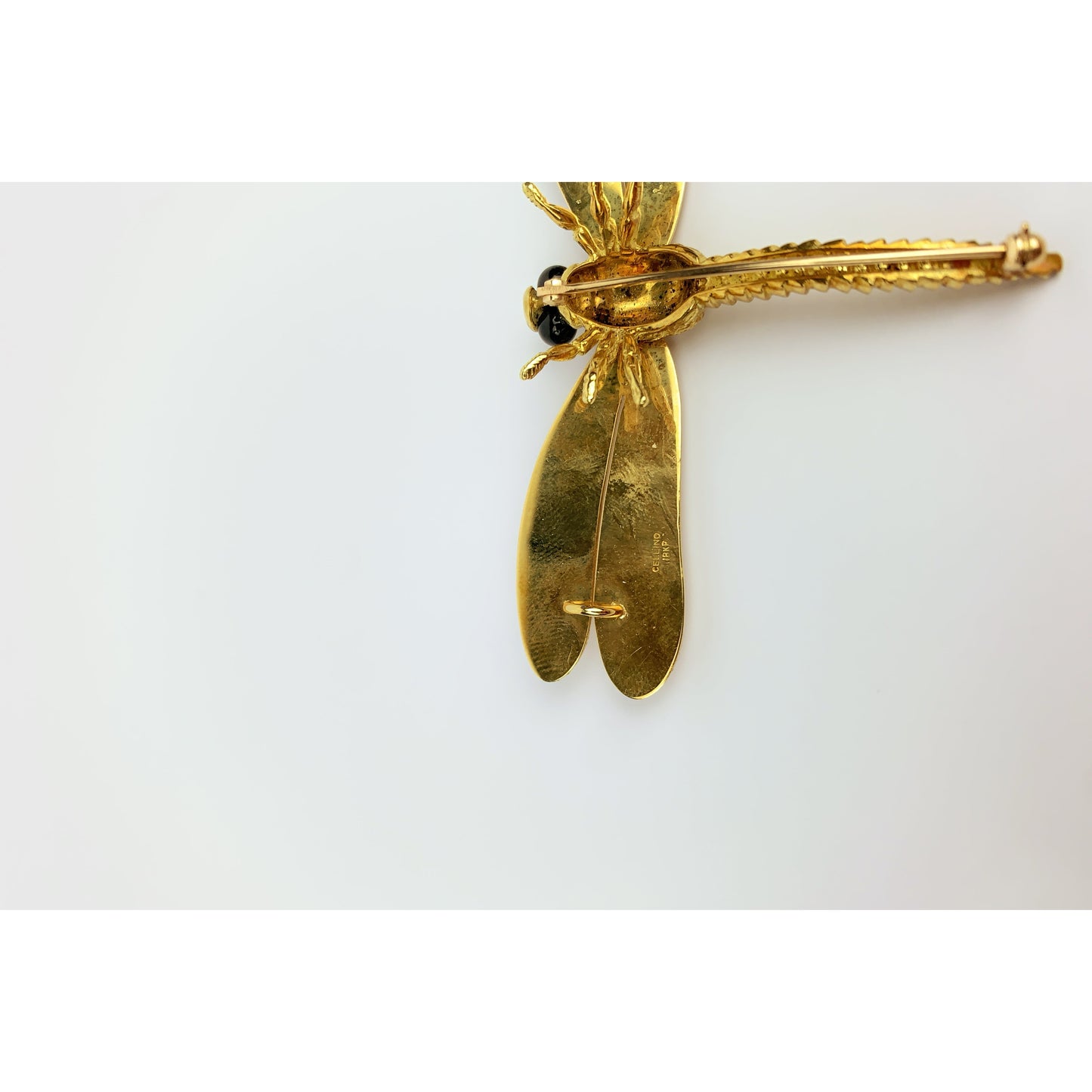 Cellino 18k Gold Black Onyx Dragon Fly Brooch Pin Pendant