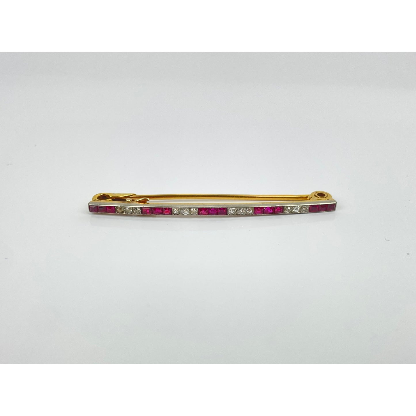 Lacloche Frères 18k Gold Platinum Ruby Diamond Line Brooch