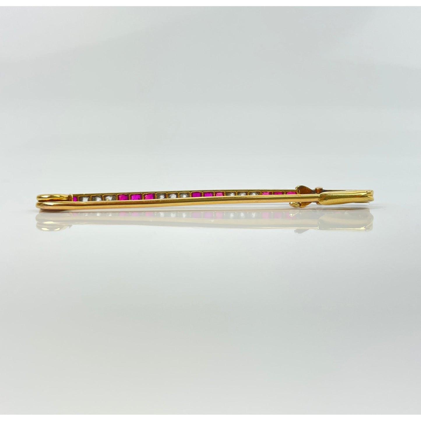 Lacloche Frères 18k Gold Platinum Ruby Diamond Line Brooch