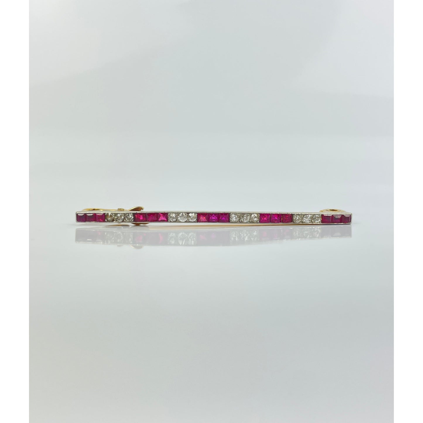 Lacloche Frères 18k Gold Platinum Ruby Diamond Line Brooch