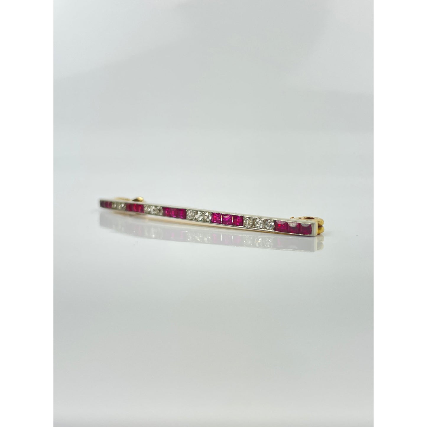 Lacloche Frères 18k Gold Platinum Ruby Diamond Line Brooch